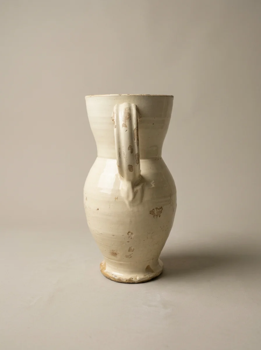 large Italian handmade ceramic jug  with cream glaze
