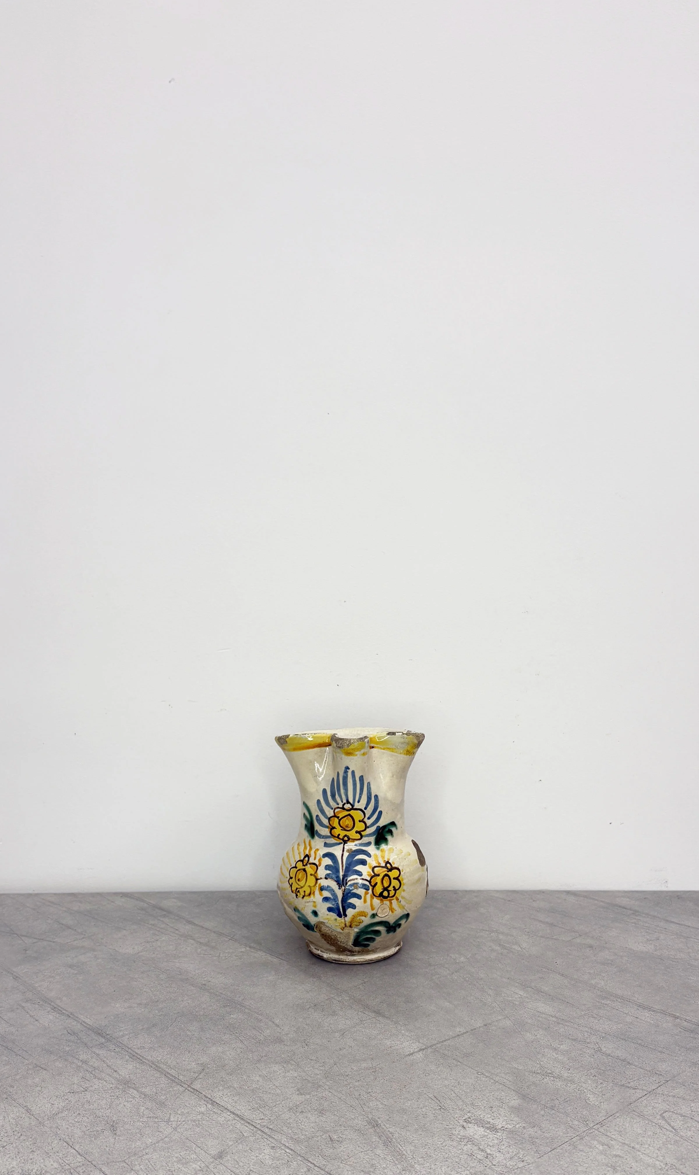 ANTIQUE HAND PAINTED FLORAL PITCHER PUGLIA