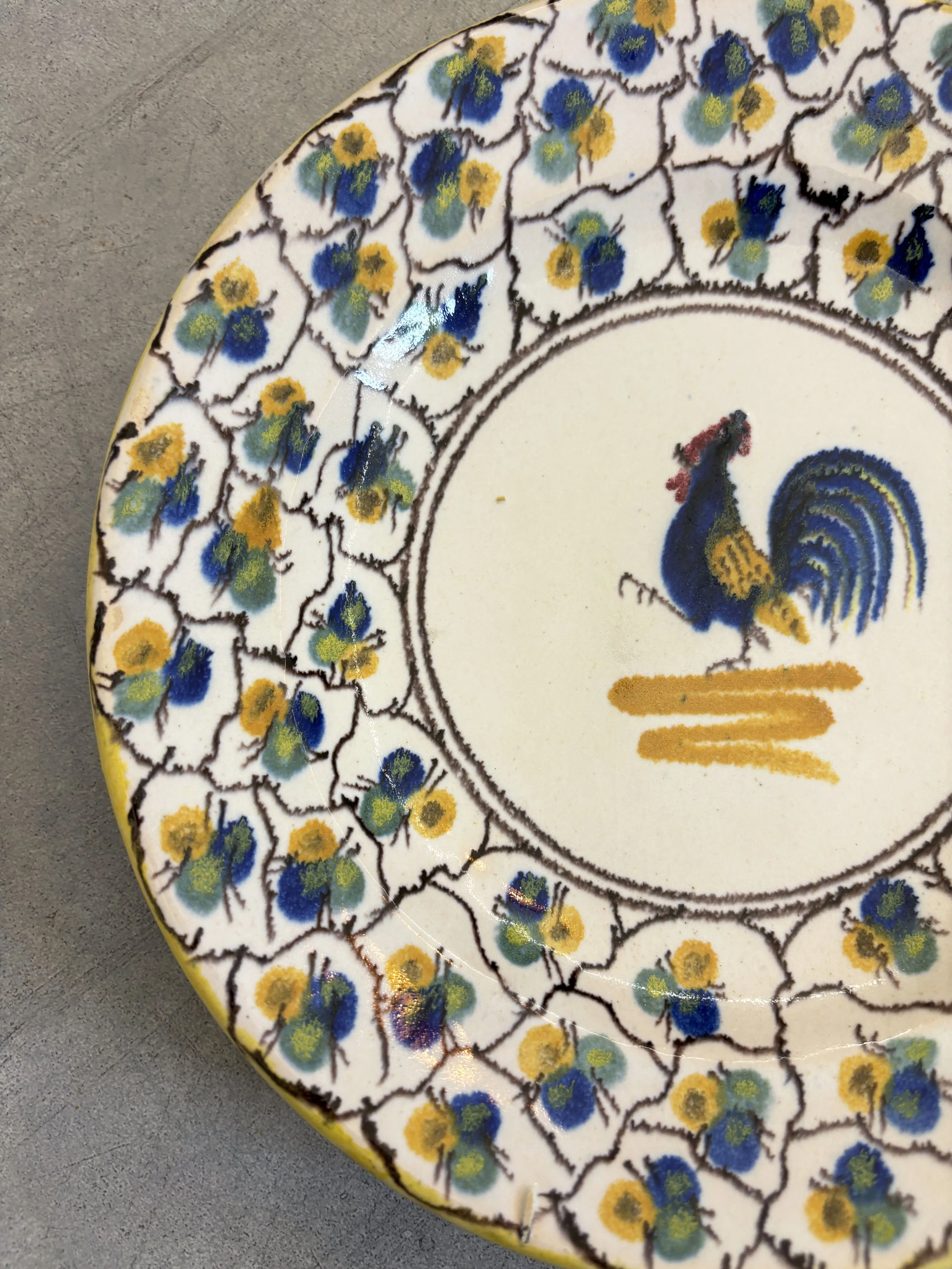 antique hand painted rooster plate