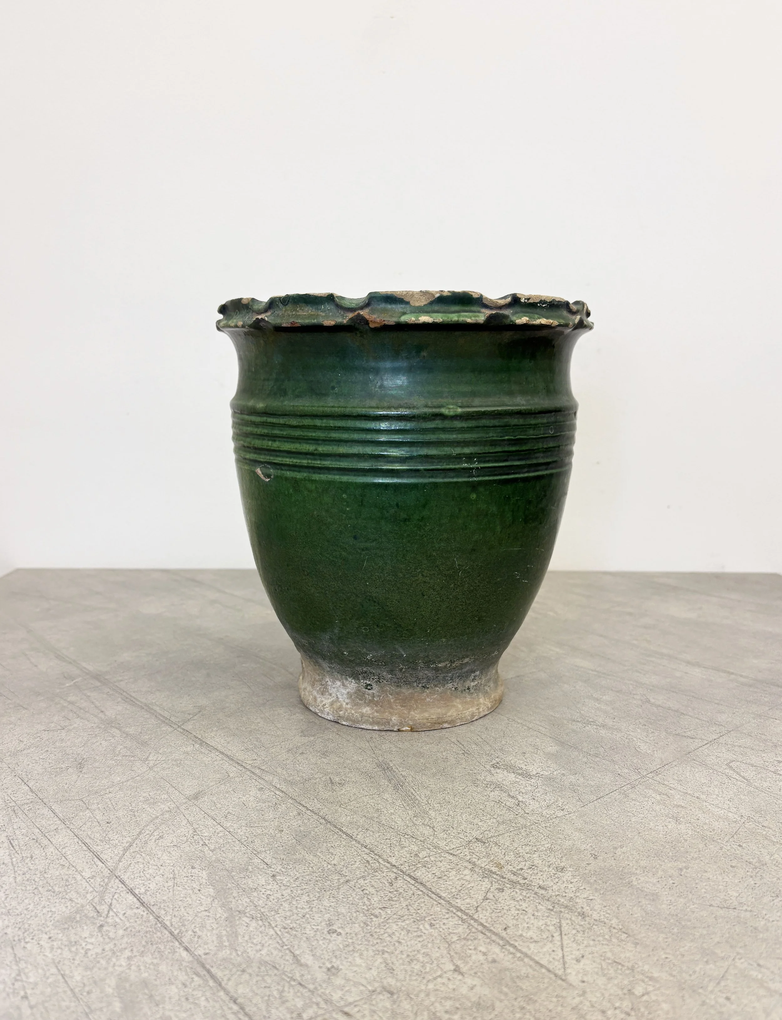 Italian green glazed ceramic plant pot
