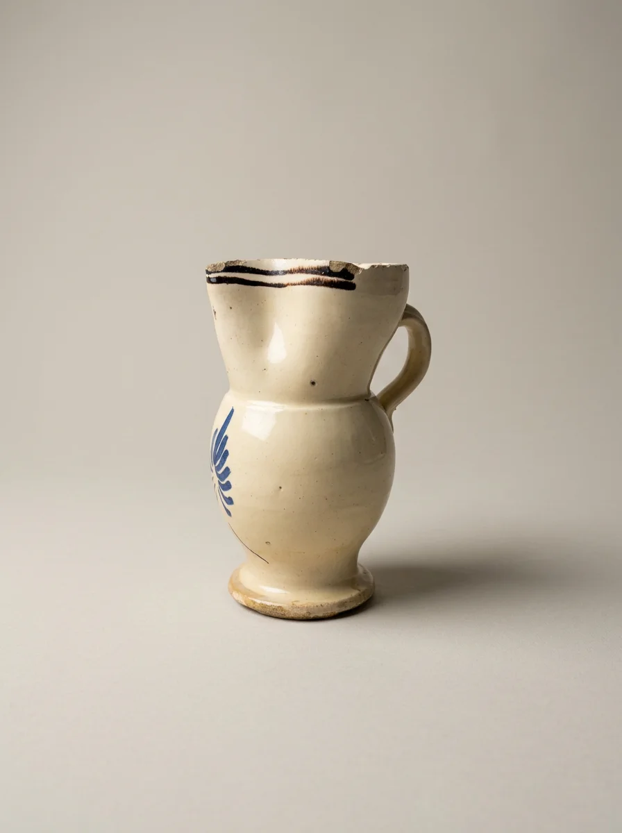 antique jug Puglia with hand painted design in blue