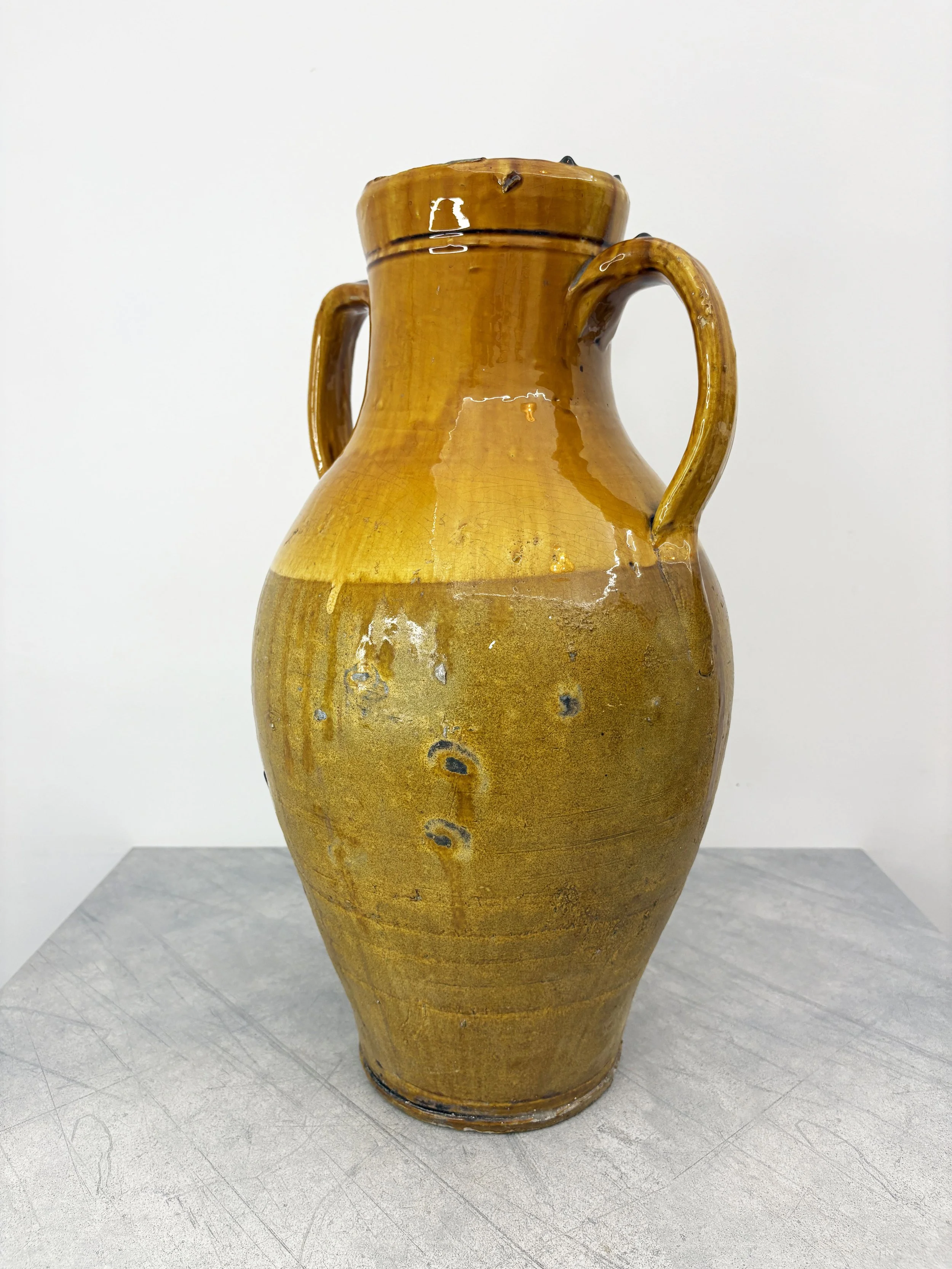 large yellow glazed amphora with handles Puglia