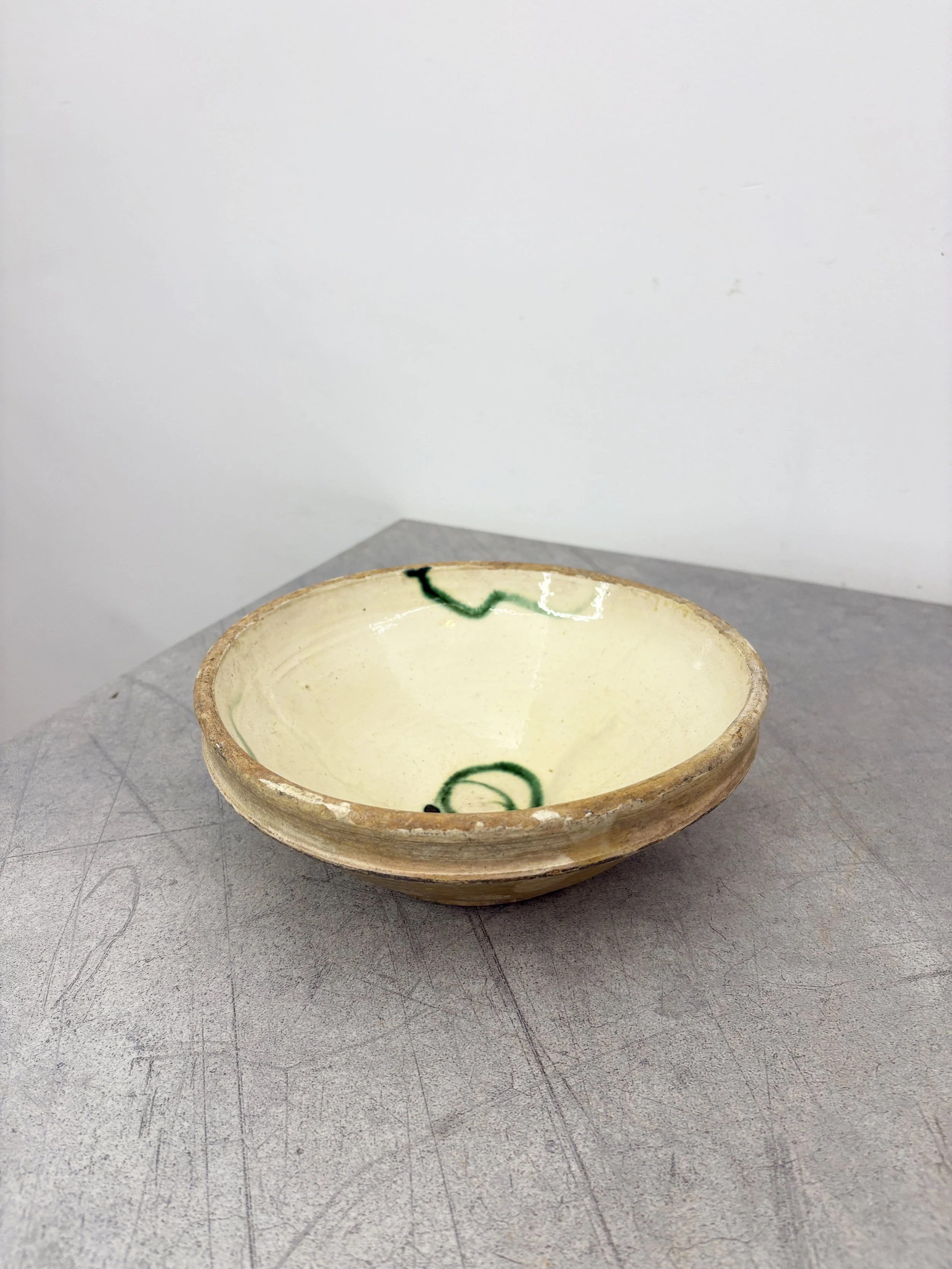 antique bowl hand painted green motif