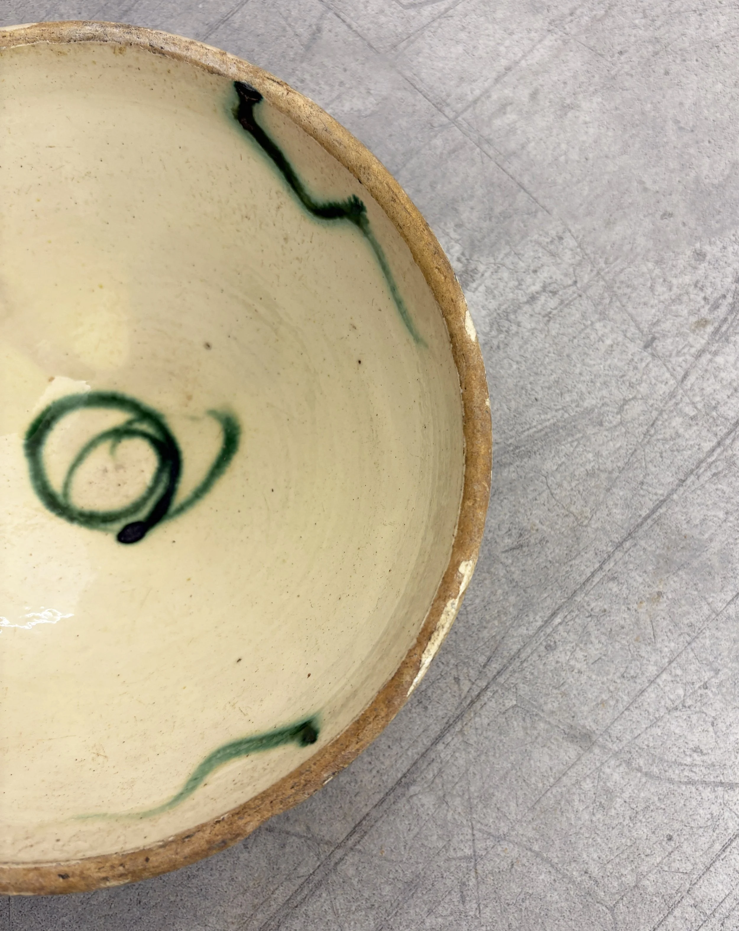 Italian hand painted abstract green bowl