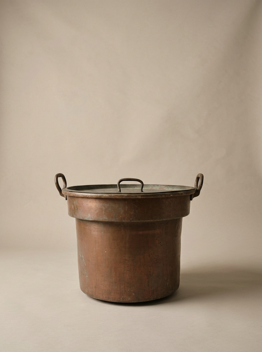 vintage handmade copper pot with lid