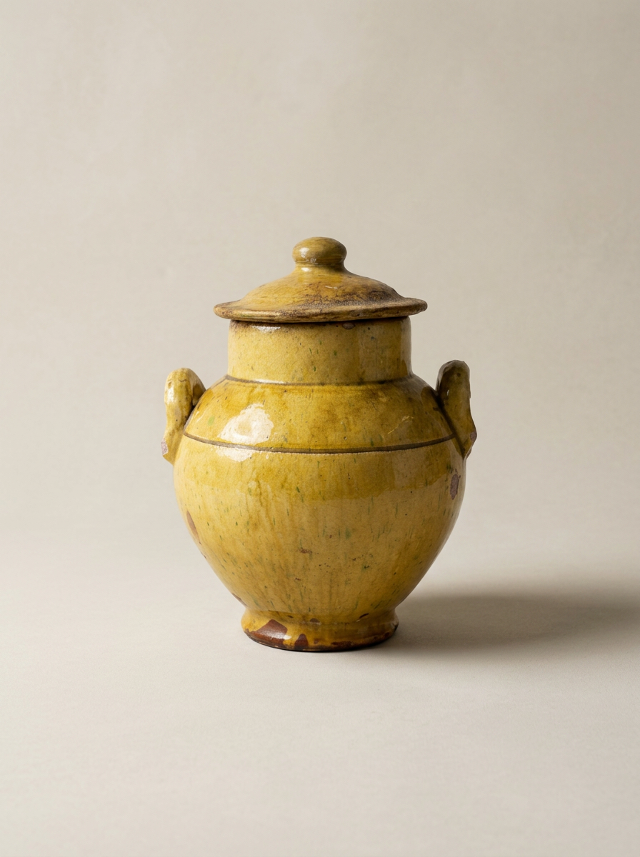 antique Calabrese yellow glazed pot with lid