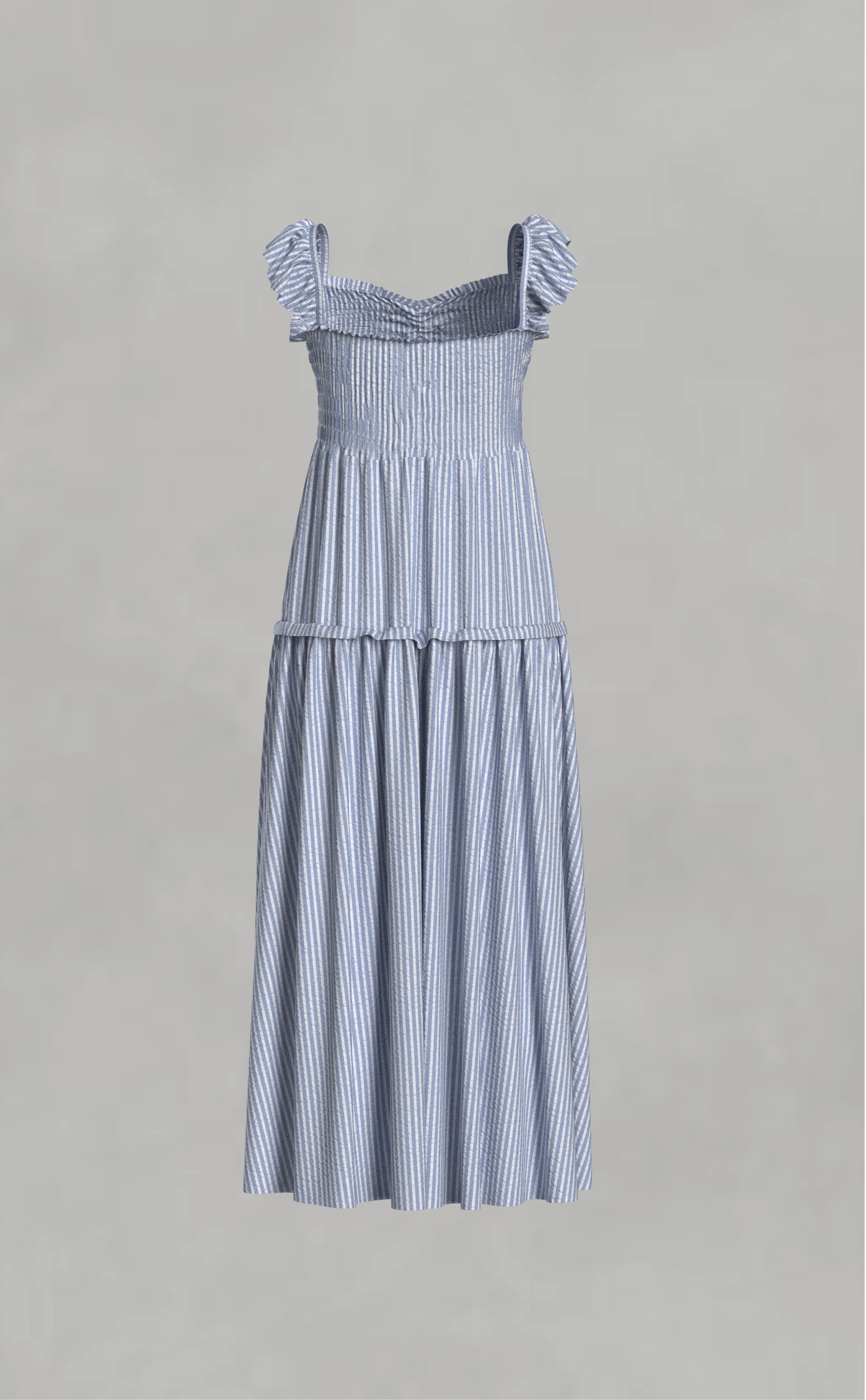 SEERSUCKER TIERED MIDI DRESS