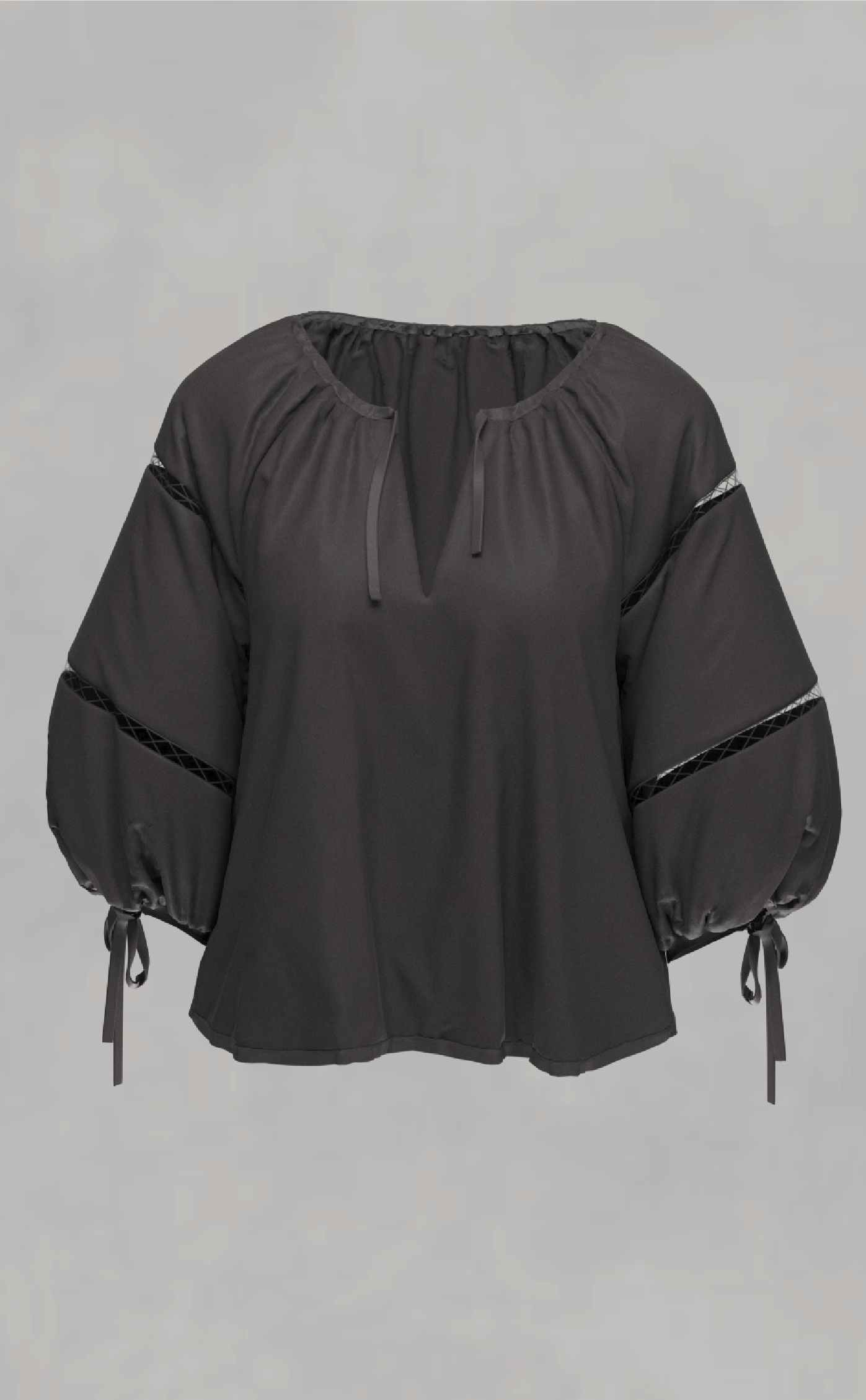 SPLIT-NECK LATTICE-SLEEVE BLOUSE