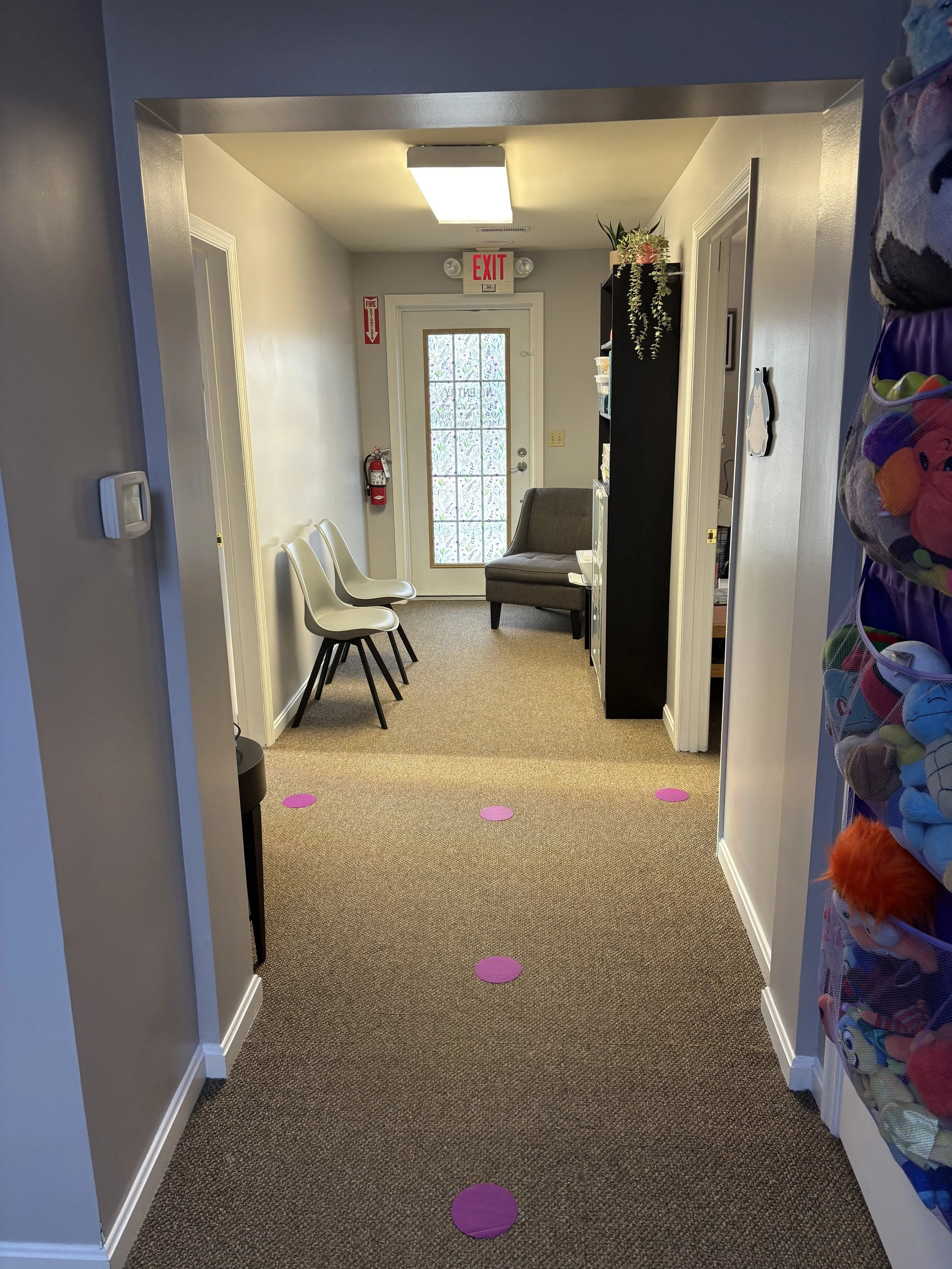 Follow purple dots to see Emily M, Machen or Val