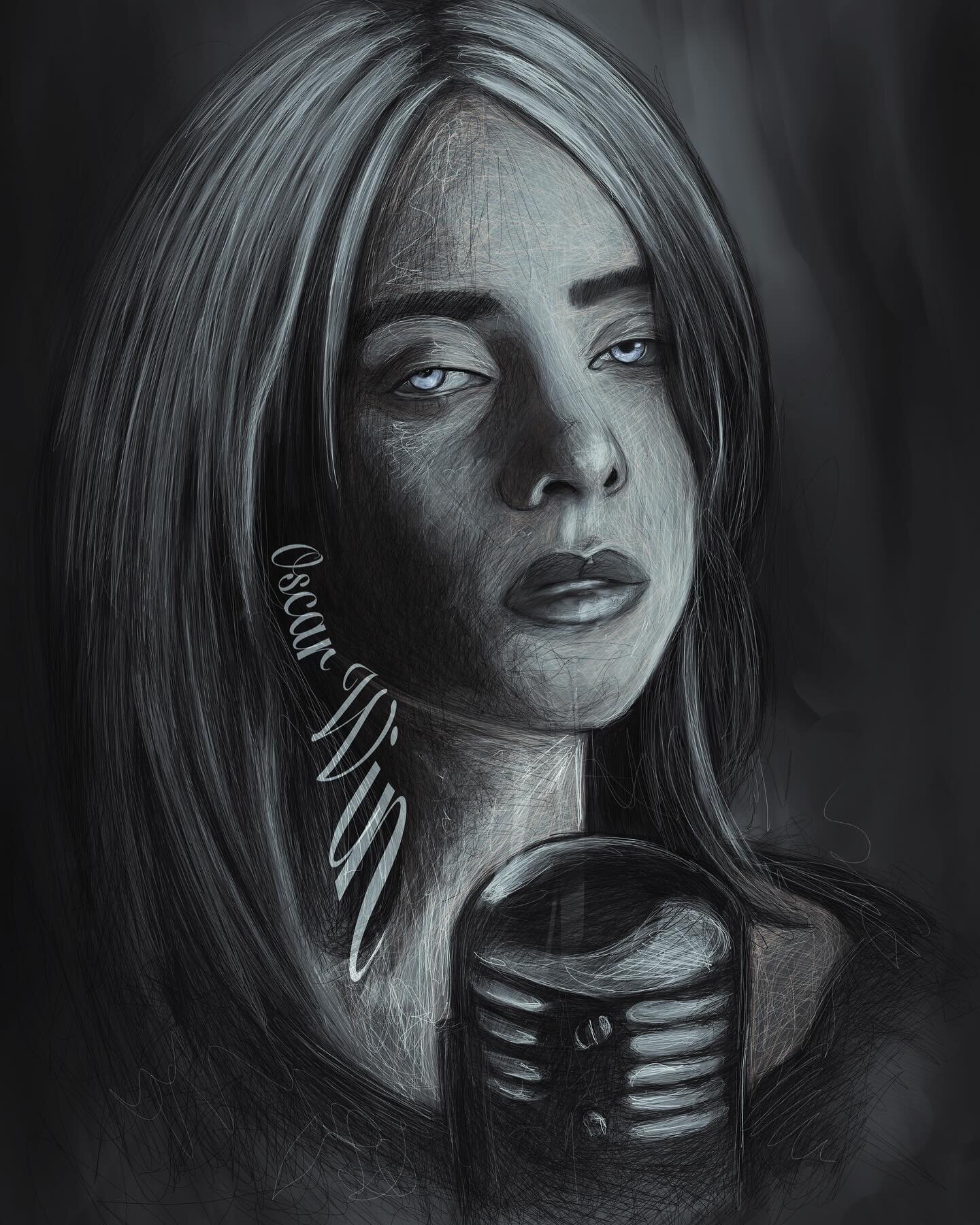 The Oscar Winner @billieeilish 

This was a speed drawing based on a great reference.. I wanted to see how quickly I could render tonal differences.. how loose I could make the pen strokes before I started losing form.. 

She is an incredibly interes