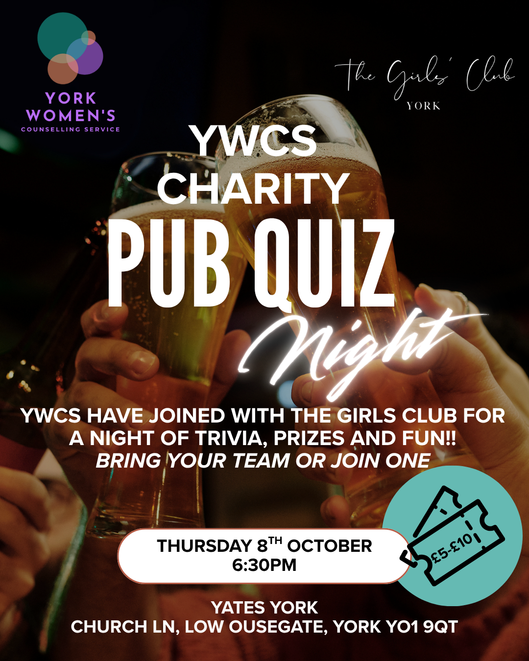 YWCS teams up with The Girls Club for our Charity Pub Quiz!