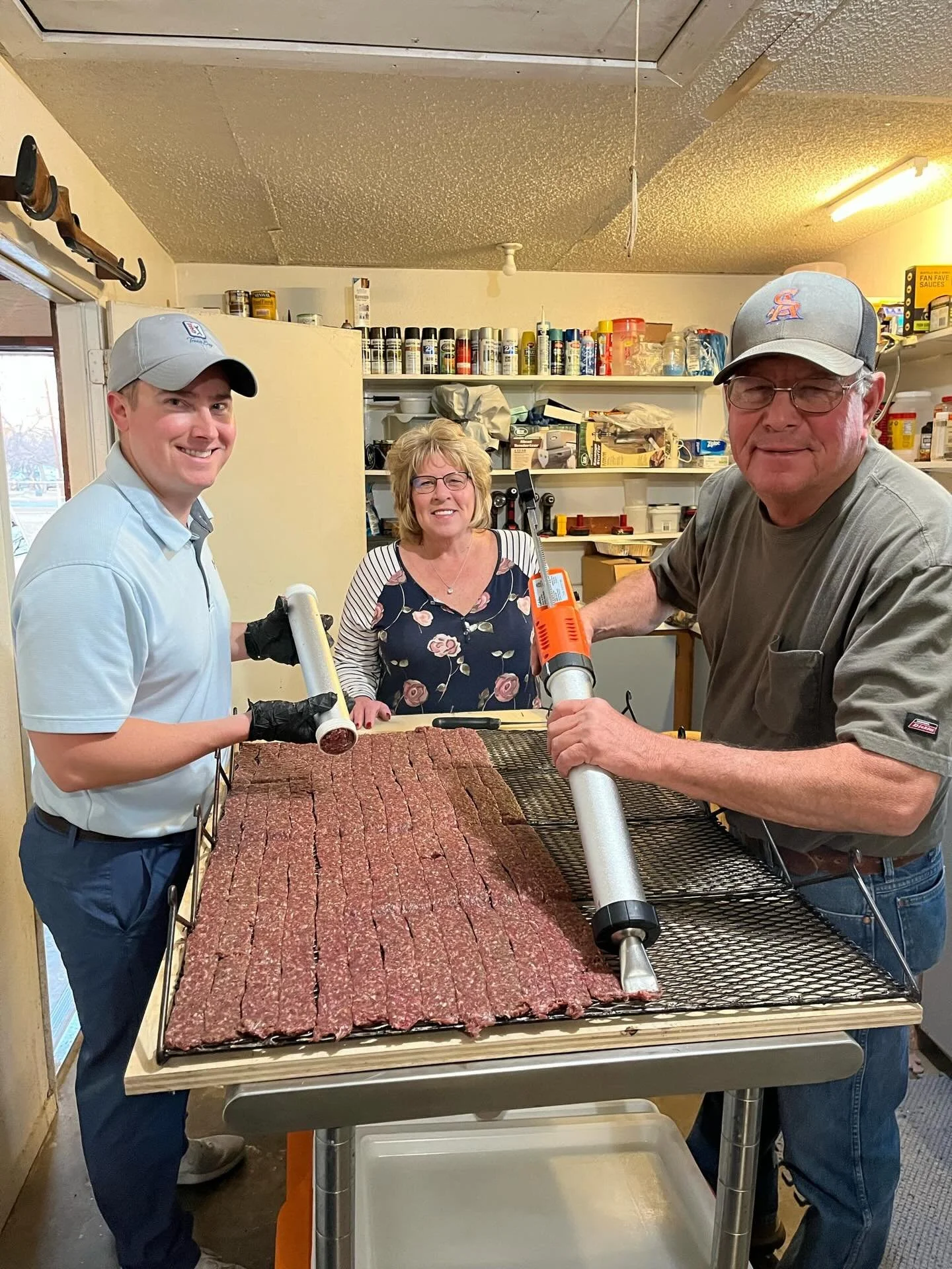 You&rsquo;re the jerky to my heart. Tender, flavorful and made with love.  Kim and John Carter have enjoyed making this jerky for many years. Place your order today.  Also pictured is Dee Jay Wilde lending his hand of expertise. ❤️❤️❤️http://Sanangel