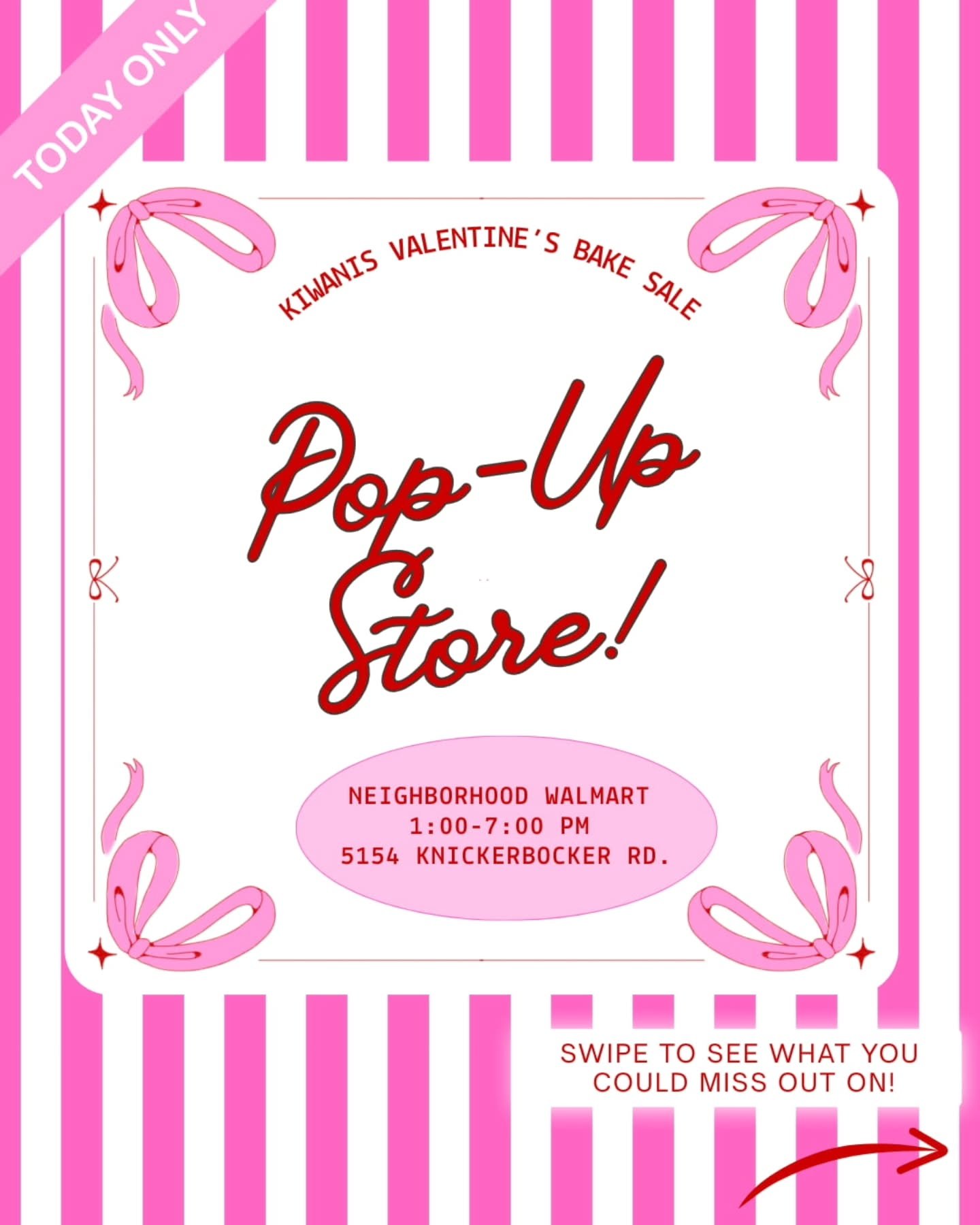 Pop up store today at the Neighborhood Walmart on Knickerbocker!! Don't miss your chance!! Today at 1:00-7:00 p.m. on 5154 Knickerbocker Rd.