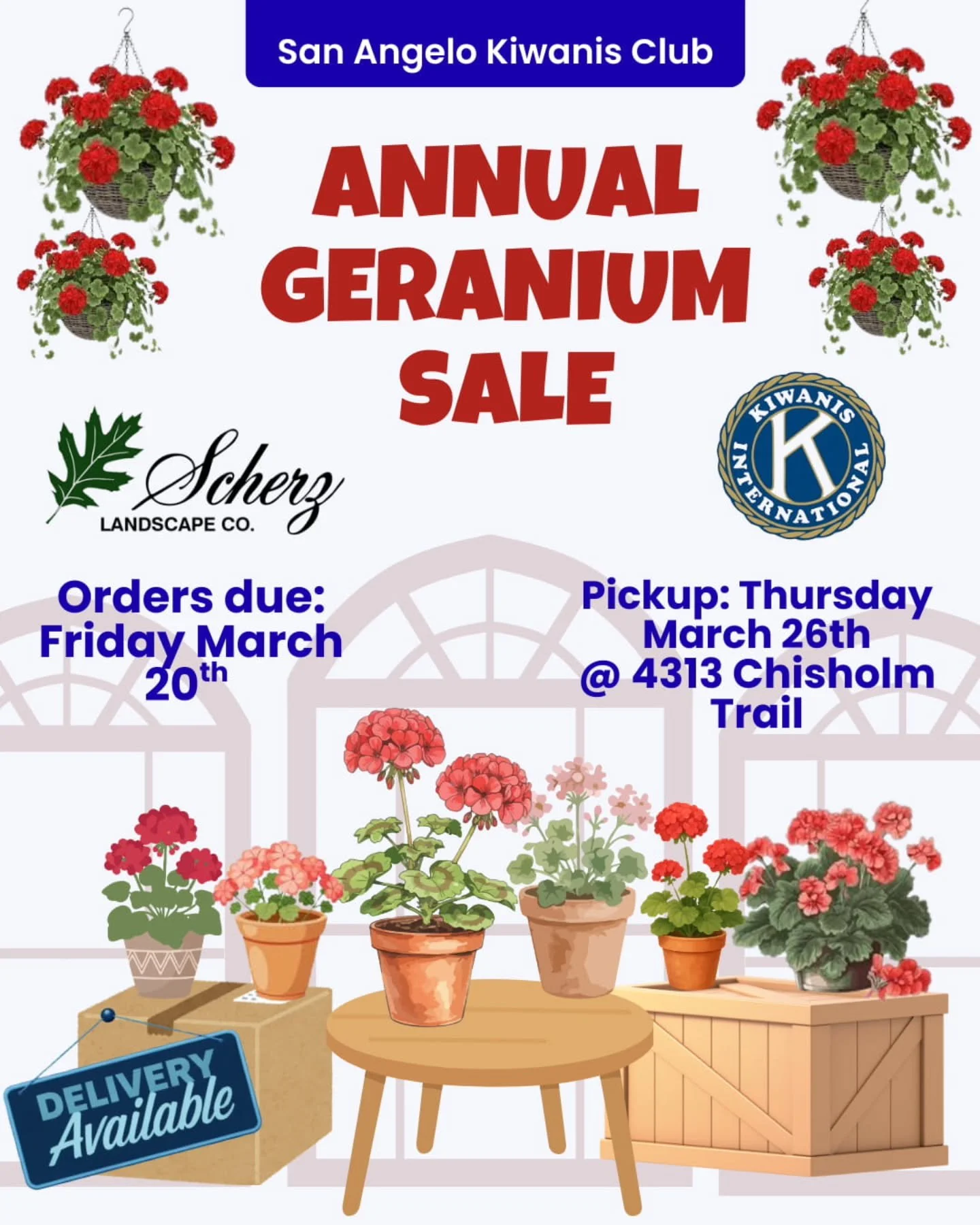 Spring is almost here and it's time for our annual germanium sale!! Brighten your porch, patio, or garden while supporting our community! Orders due Friday March 20th