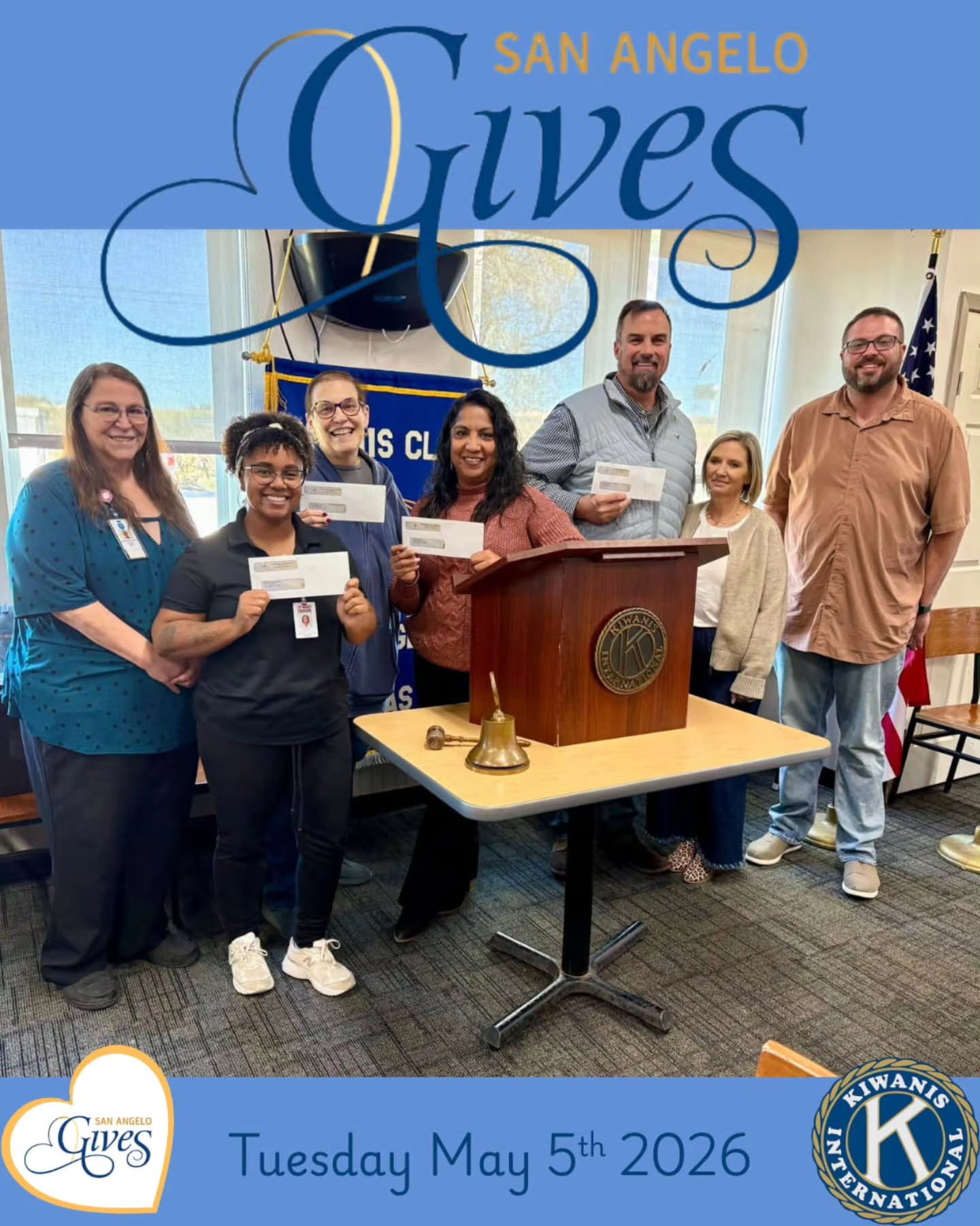 San Angelo Gives is on Tuesday March 5th!! Donate at https://www.sanangelogives.org/organization/sanangelokiwanis to support your community tomorrow! Last year's Kiwanis Club Award winners were The Rainbow Room, Keepers of Hope, San Angelo Family Net