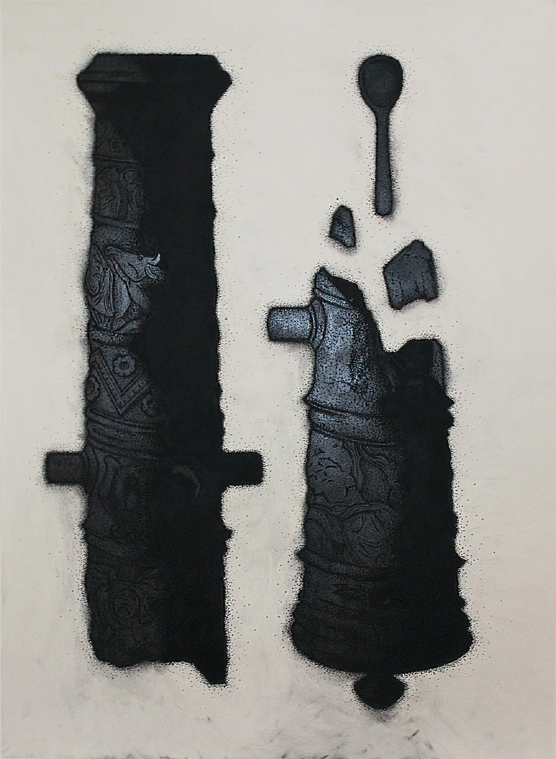 Nick Mittelstead "Sieged", casein and burnished graphite on paper, 28" x 40", 2022, NFS