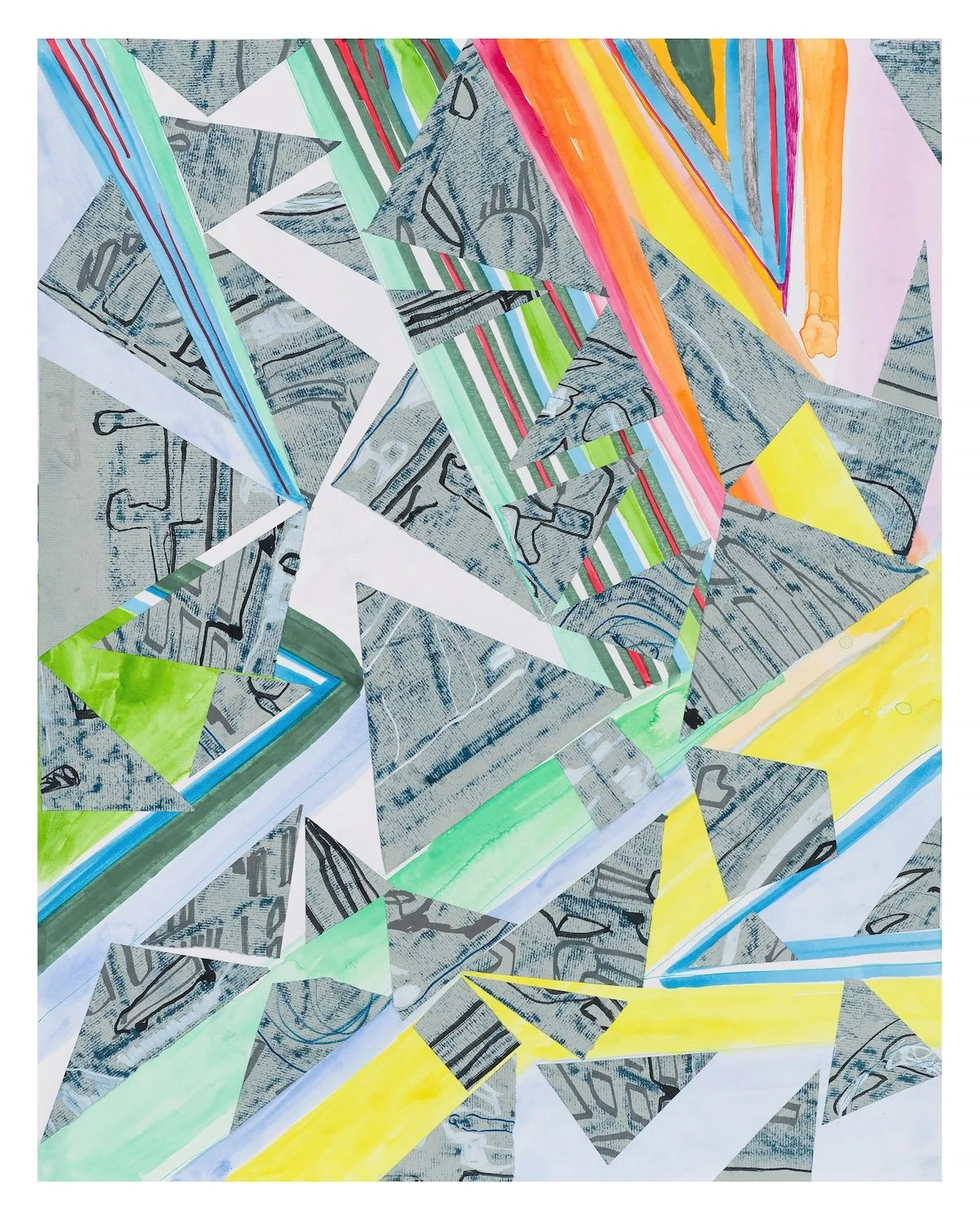 Mary Cara Bates "Seaport Boulevard" (Harborwalk series), collage on paper, 24" x 19", 2024, $900