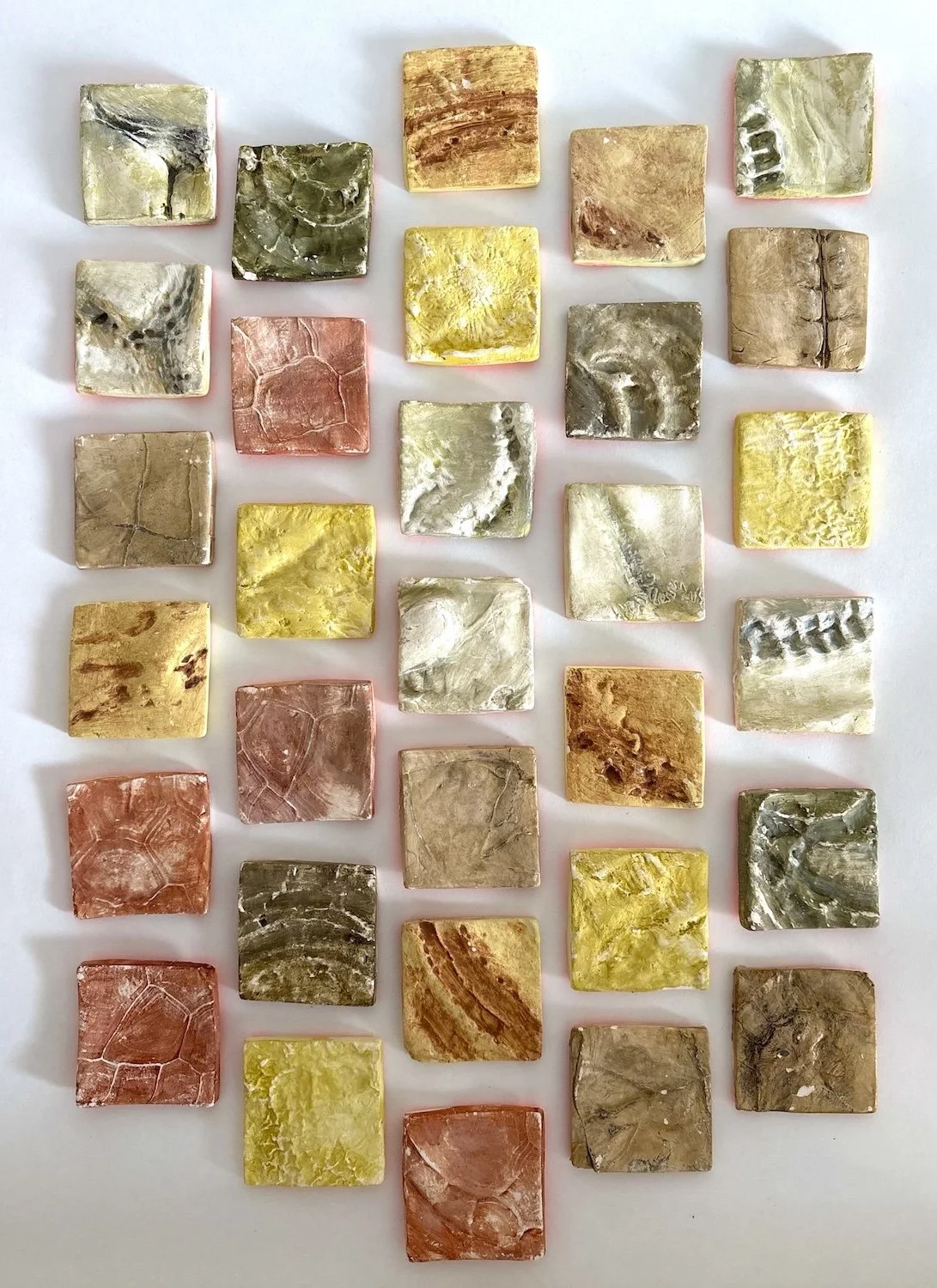 Rachel Horn "Impressions of the Woods", clay tiles with impressions from natural materials, 28” x 24", 2026, NFS