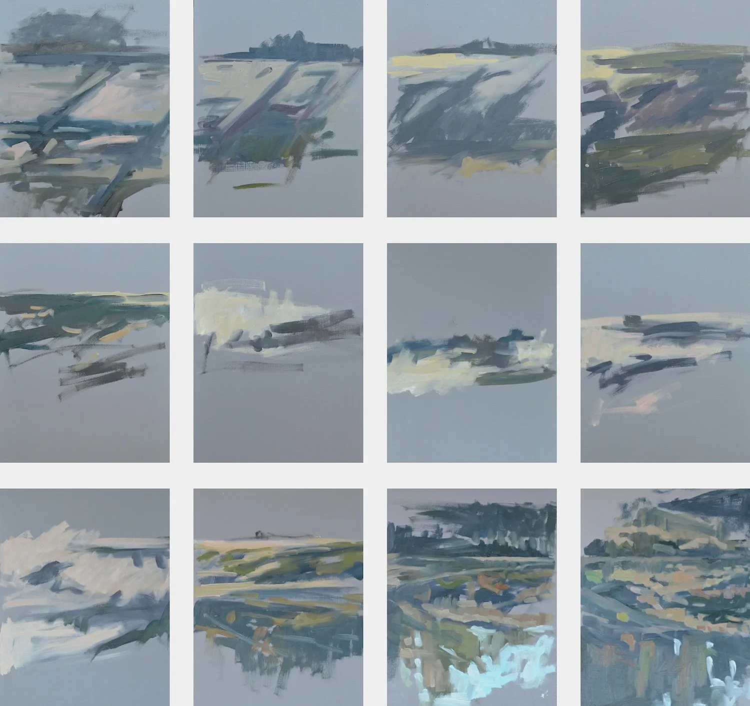 Brittany Gilbert "December 12th, 7-28-8-49 am", oil on individually cradled panels, 38" x 43", 2024, NFS