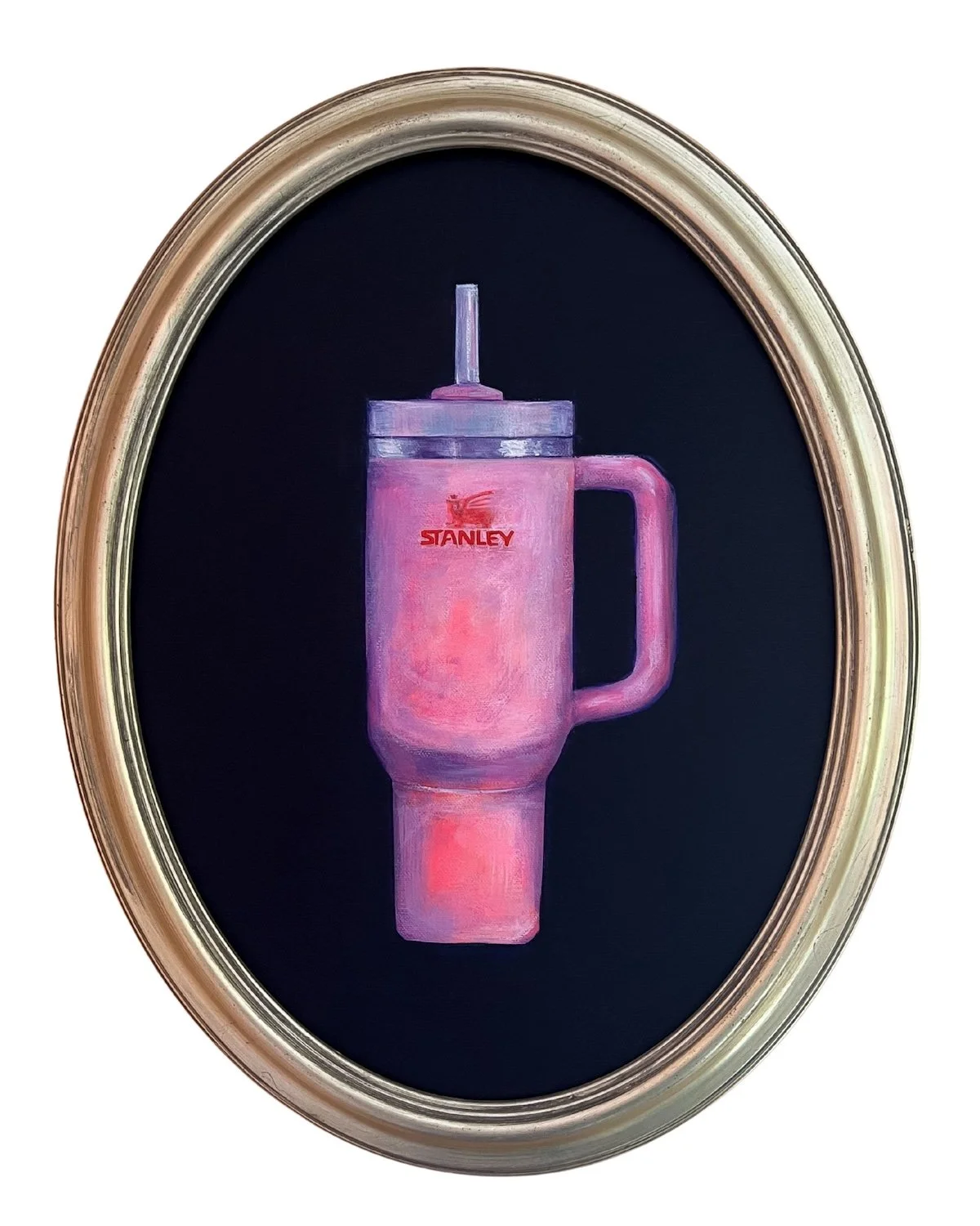 Elizabeth Borgatti “Personal Relics Then & Now (Stanley Tumbler)”, acrylic on stretched canvas, 14.76" x 18.78", 2026, NFS