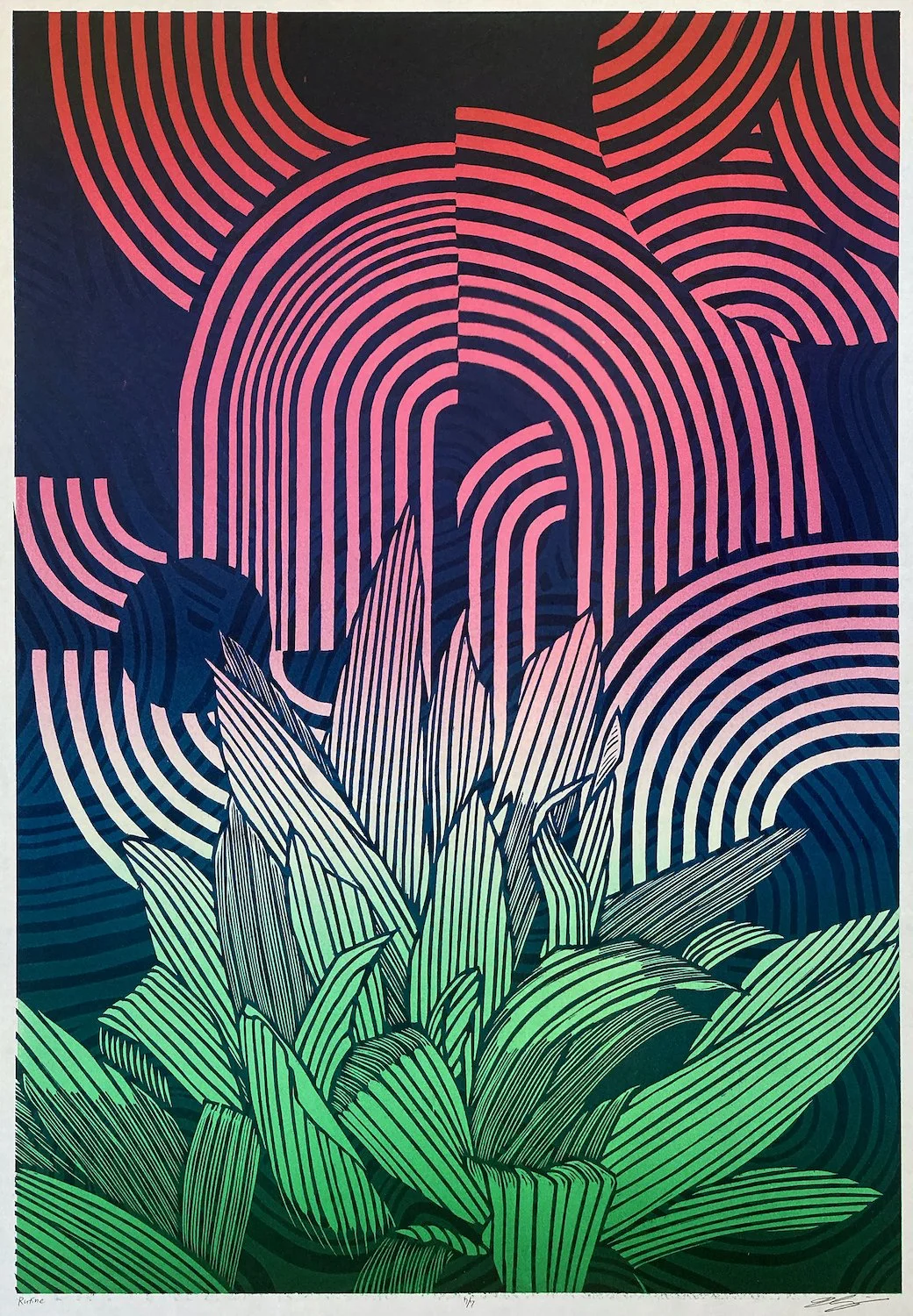 Taro Takizawa "Rutine", reductive relief print, 24" x 17", 2021, $500