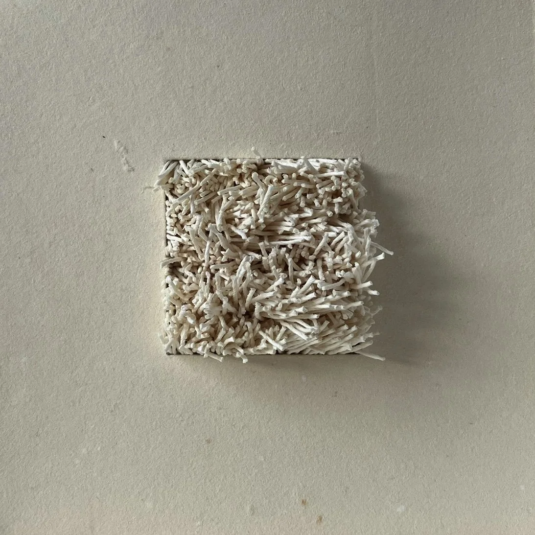 Sabine Thornau "Structures 1", handmade paper, paperyarn, 6" x 6" x 1.8", 2026, $450