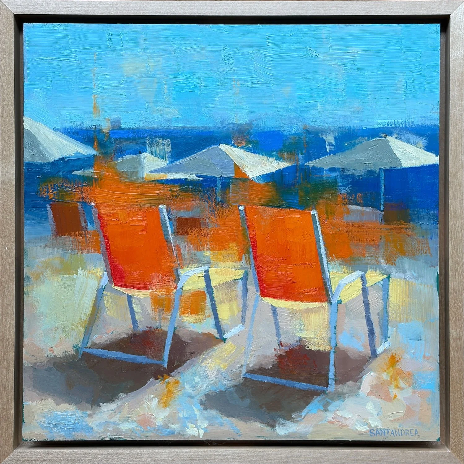 Ellis Santandrea “Seats In The Sun”, oil, 12" x 12", 2025, $800