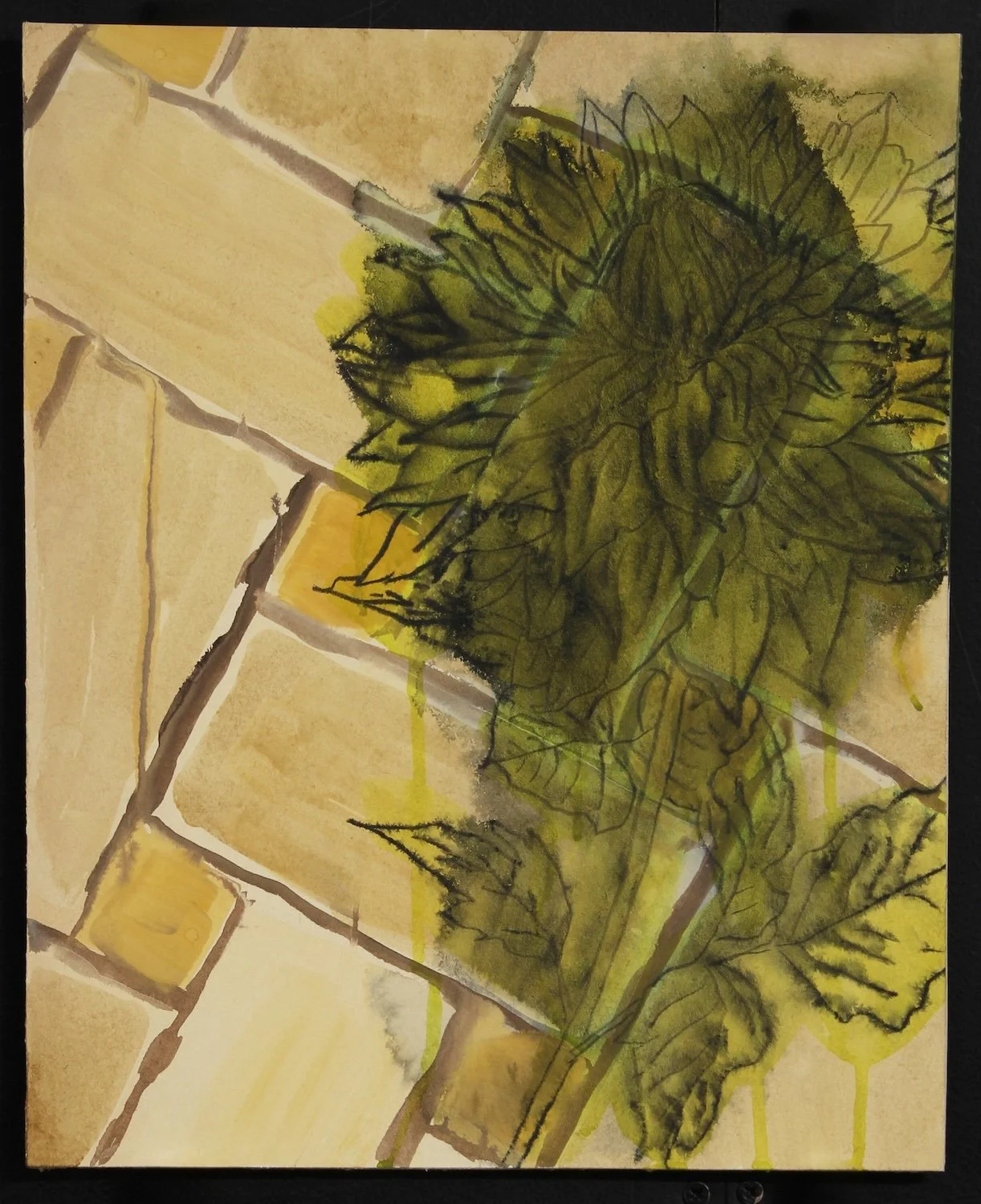 Melissa Walker "Bath", ink and watercolor on antique board, 14" x 11.5", 2025, $200