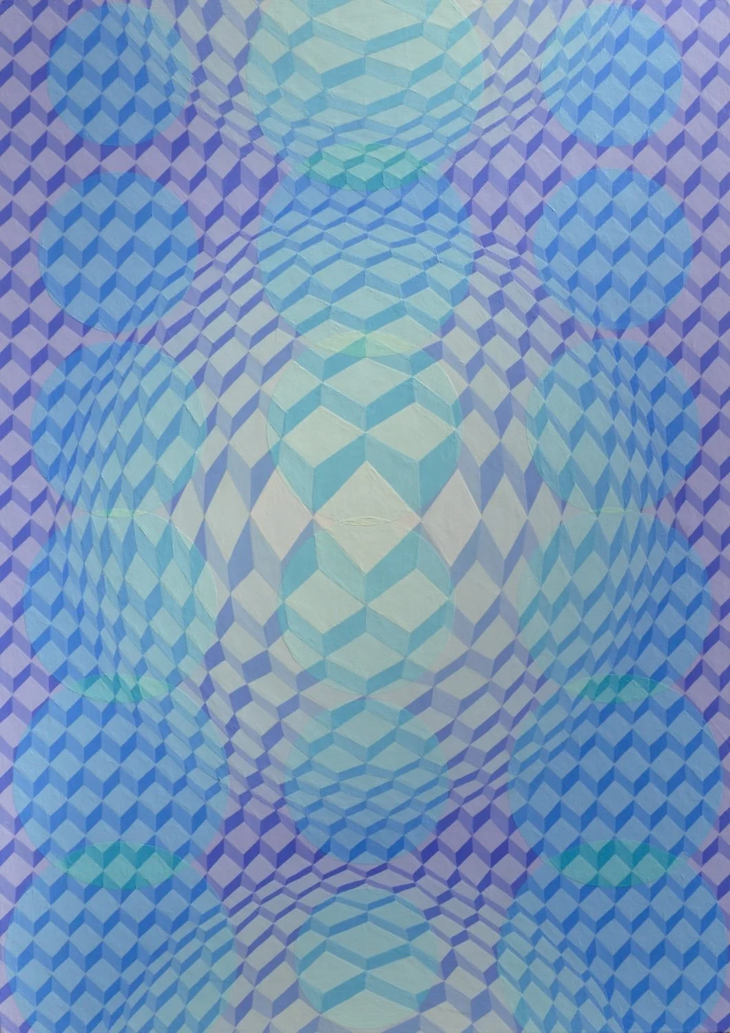 Maya May Jex "Cascading Blue Spotlights", acrylic on wood, 60 x 42cm, 2025, £1,550