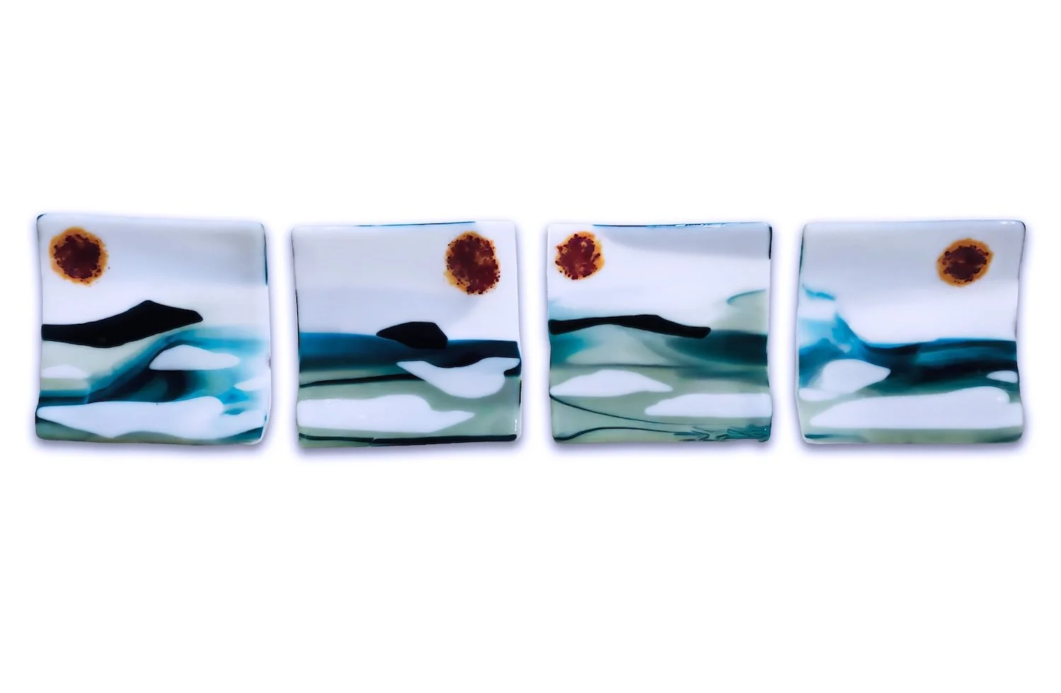 Beryl Brenner "Frishman Beach Dishes", fused glass, set of 4 , 8" x 8" x 0.25", 2020, $250, each set of 4