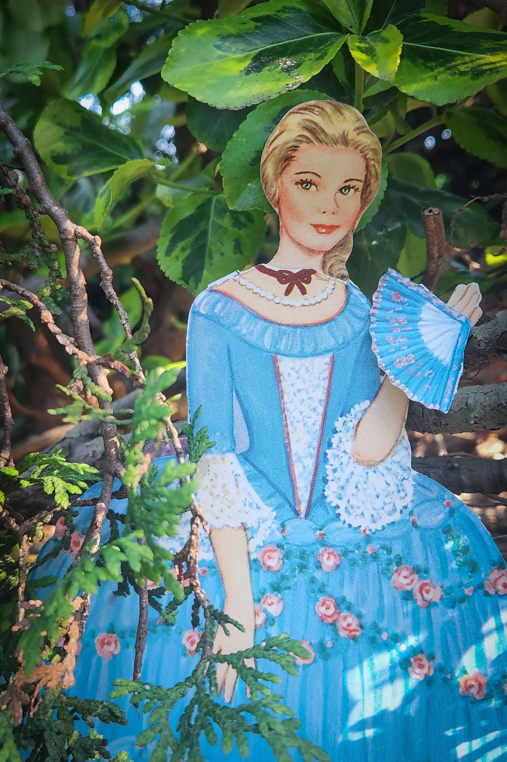 Betsy Ross paper doll wearing my favorite dress in the box.