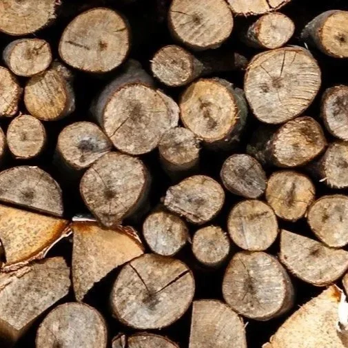 A log pile of chopped wood stacked on top of each other showing the side sections on top of each other