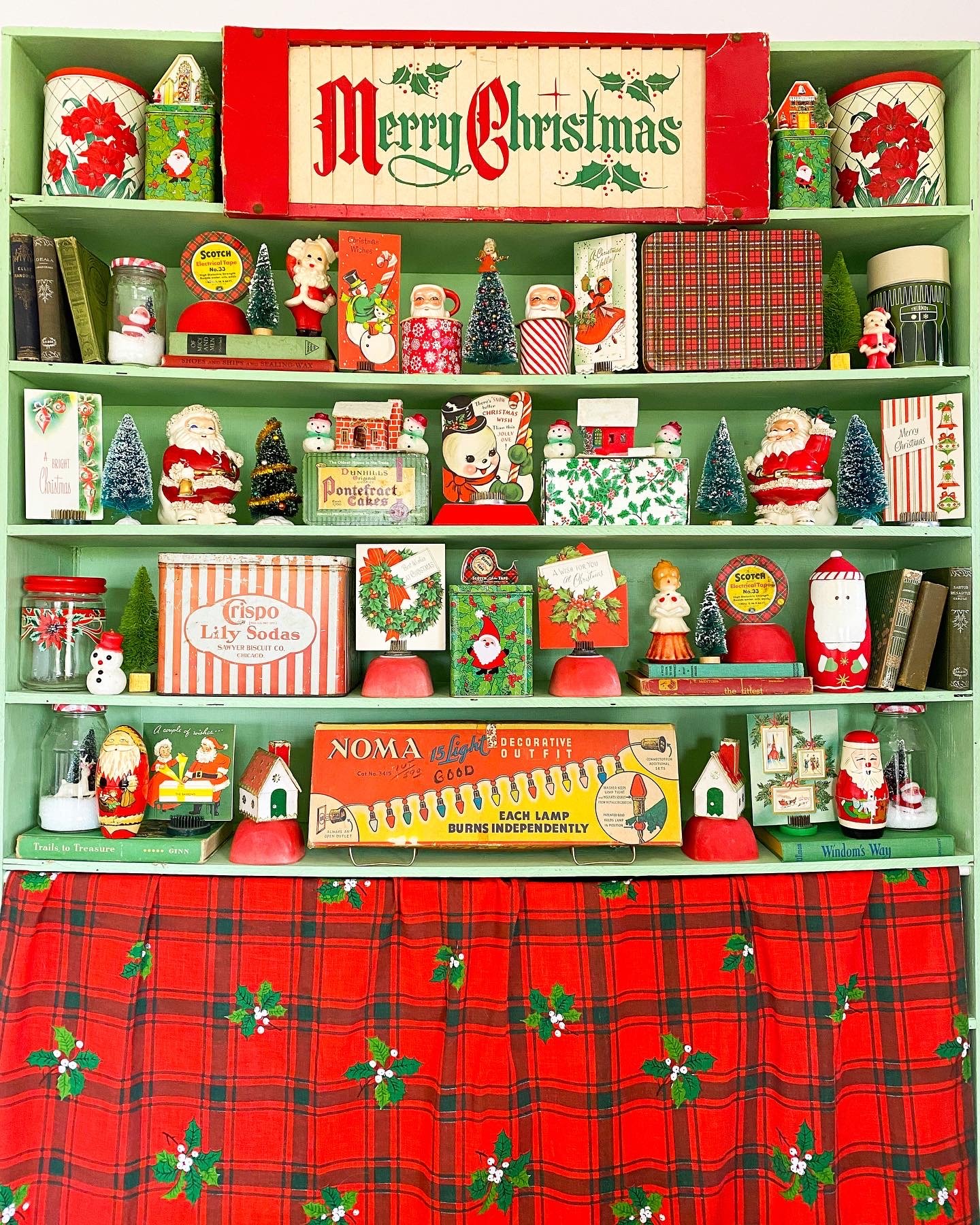 Vintage Christmas Wrapping Paper Red and Green Christmas Bells