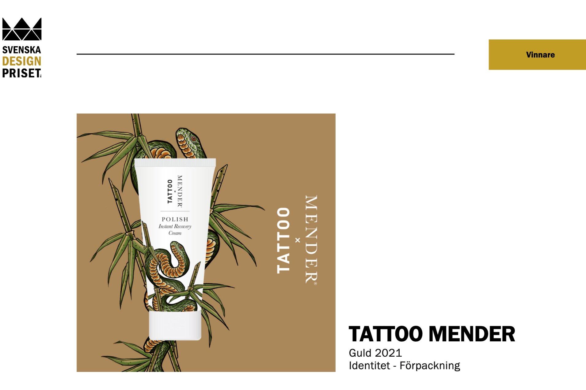 Gold at Swedish Design Awards 2021