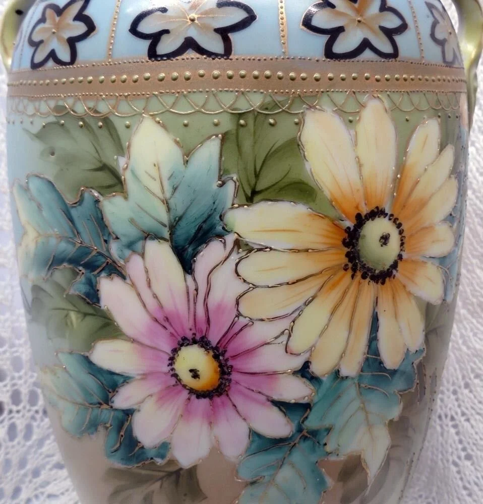 Beautiful Hand Painted Nippon Gold, Floral, Tall Vase - Sir Richards Antiques & Fine Art Center ~ Est. 1971