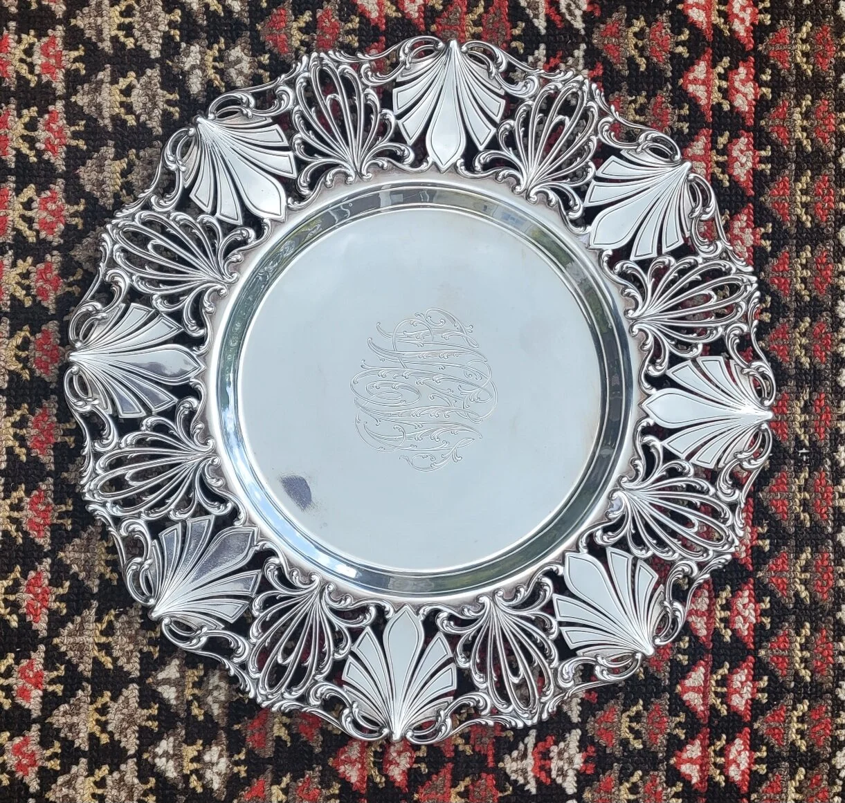 Caldwell, Art Nouveau, Reticulated Sterling Silver Charger