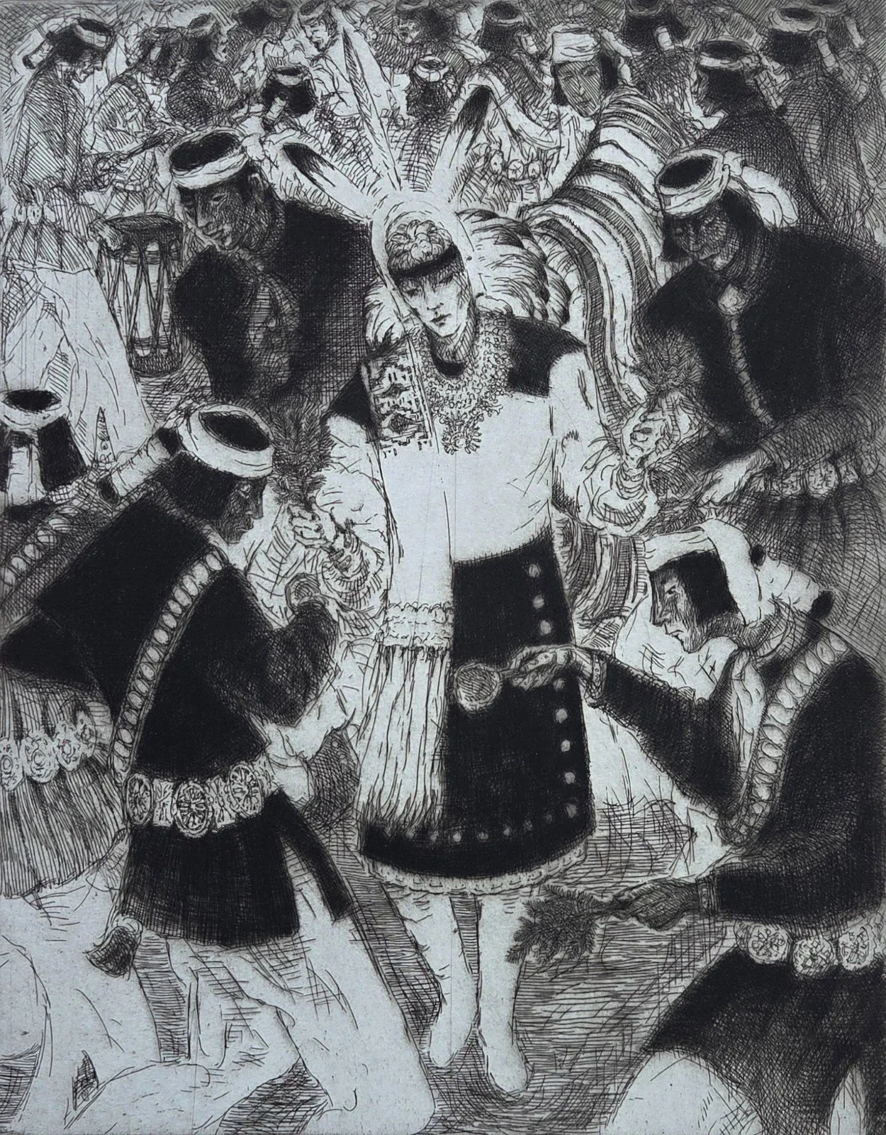 Gene Kloss Limited Edition Plate Etching, Native American, Titled, Keresan Dancers #42