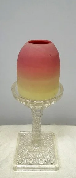 Thomas Webb and Sons Pressed Glass Fairy Lamp with Burmese Domes, 8.5 Inch - 3