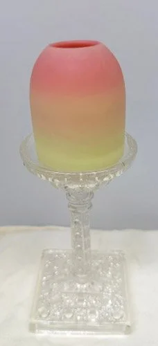 Thomas Webb and Sons Pressed Glass Fairy Lamp with Burmese Domes, 8.5 Inch - 2