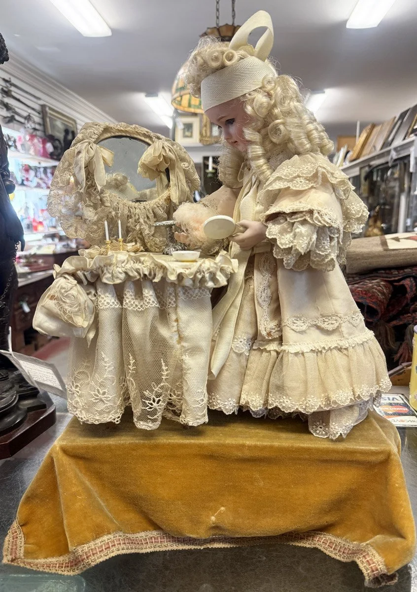 Automaton, Simon and Halbig German Bisque Musical Signed Doll at Dressing Table