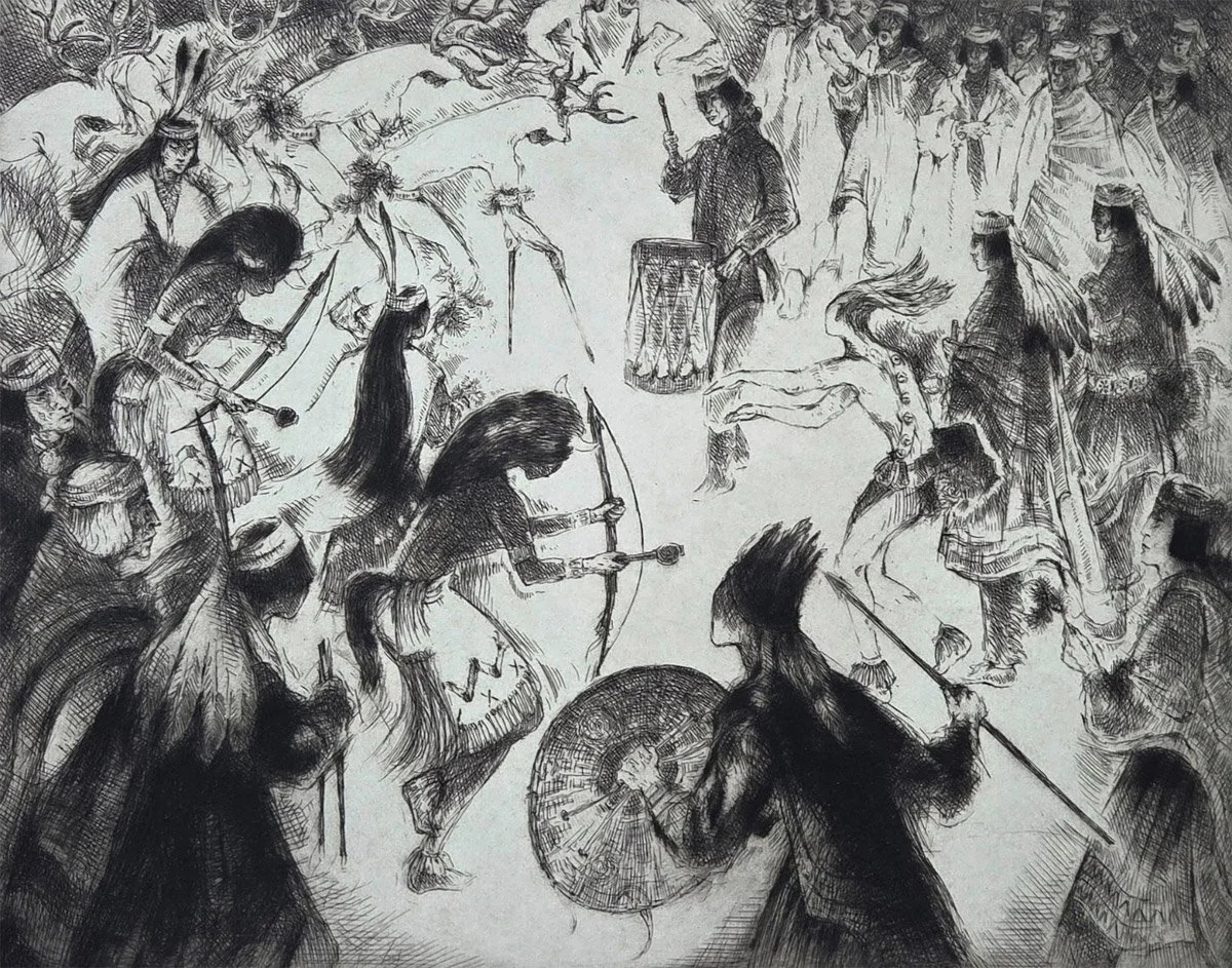 Gene Kloss Etching, Native American War Dance Titled, Age Old Rhythm, 46/50