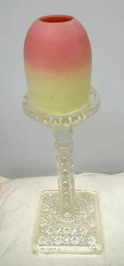 Thomas Webb & Sons Pressed Glass Fairy Lamp with Burmese Dome 11 1/2 Inch - 1