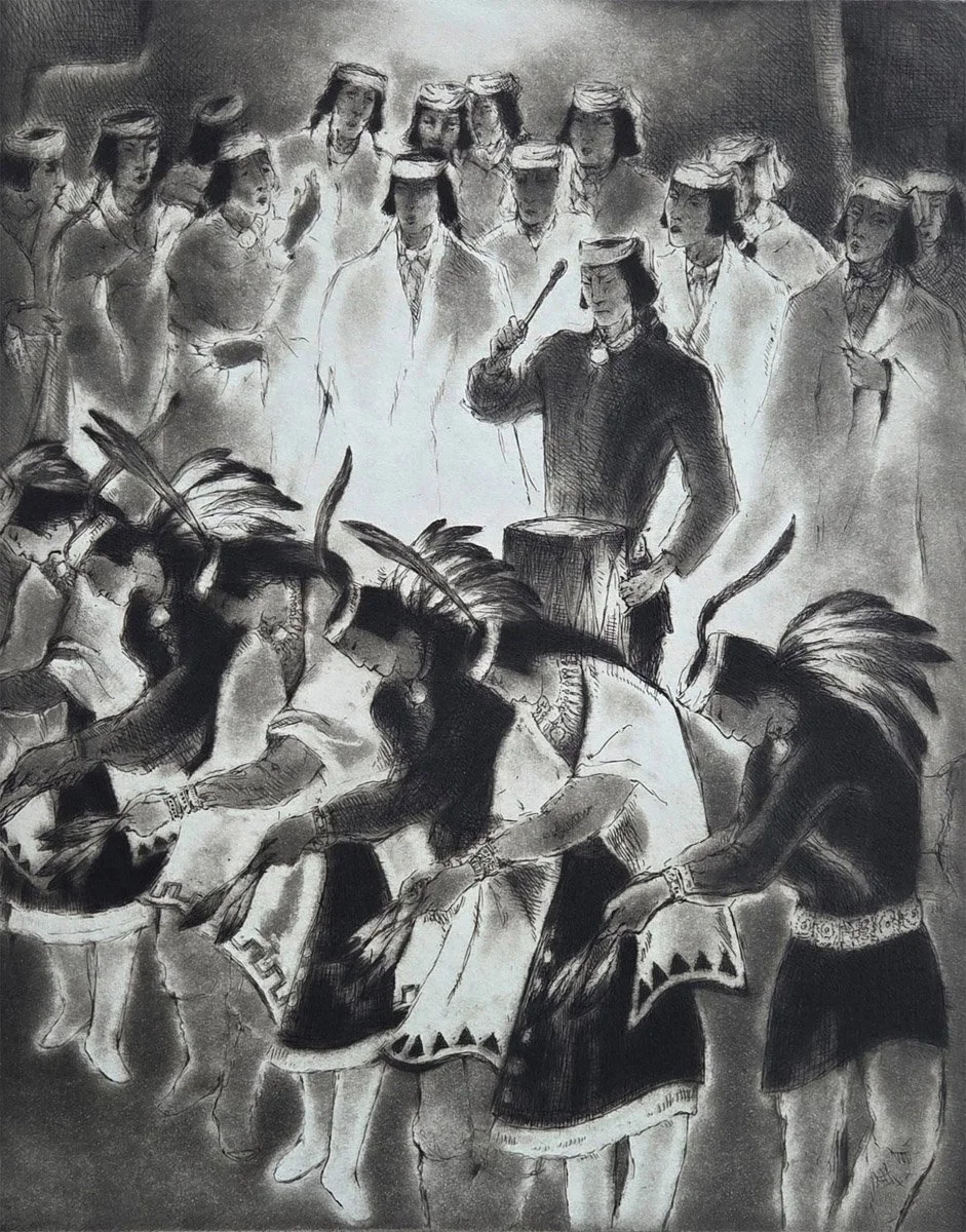 Gene Kloss Signed Artist Proof Etching, Native American, Titled, Tribute to the Earth