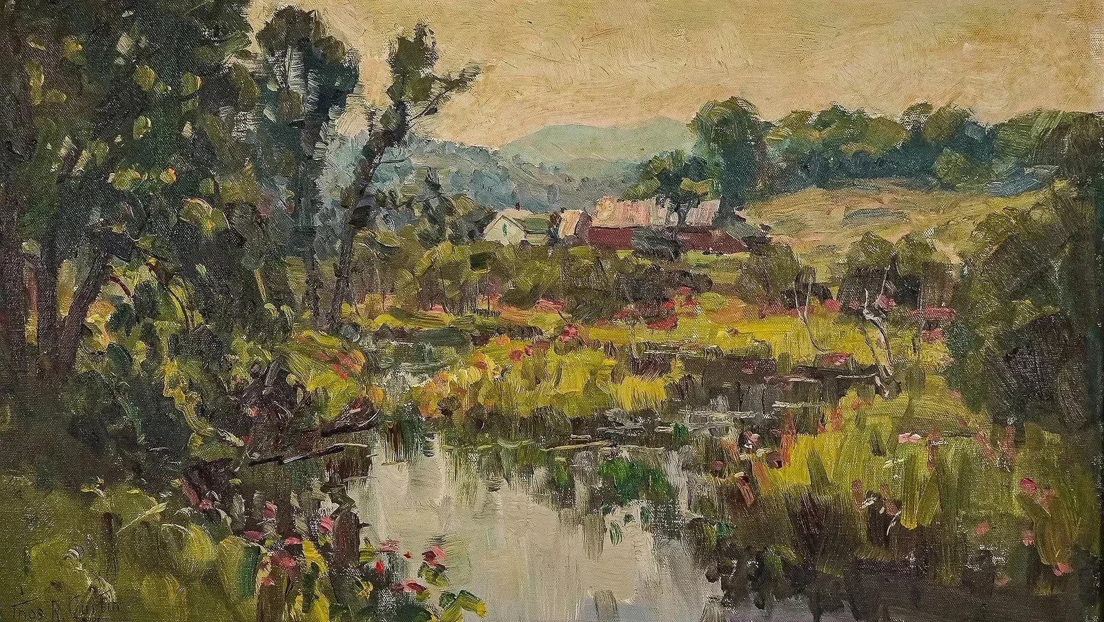 Thomas R Curtin Oil Painting, Bakersfield, VT Farm Mountain Scene
