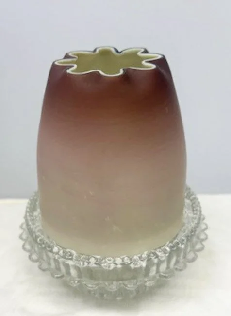 Creamy Opal, Cased Satin Glass Fairy Lamp with Fitted Colorless Lamp Cup Marked, Clarke