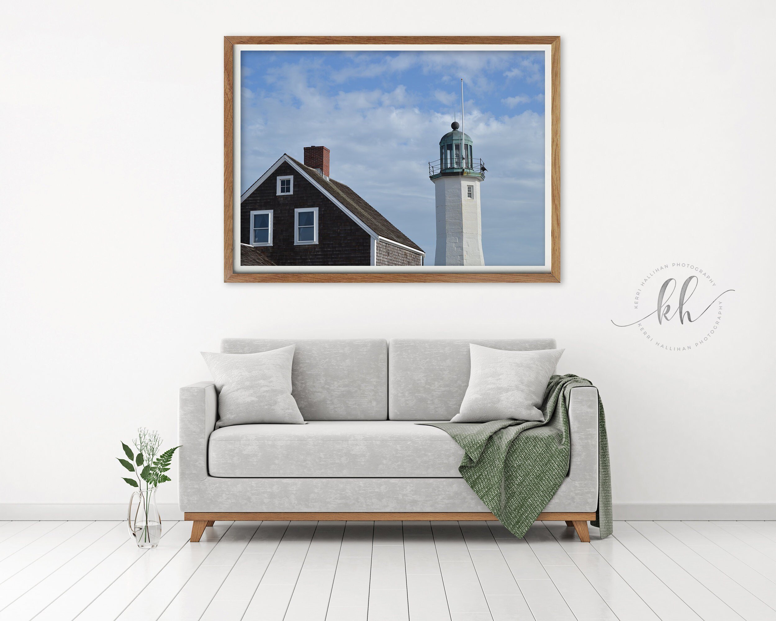 Scituate Lighthouse Photograph, Living Room Wall Art, Coastal Decor, Beach Cottage Decor, Massachusetts Lighthouse, Nautical Decor