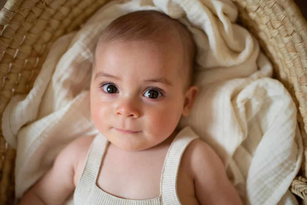 bébé 6 mois dans son couffin