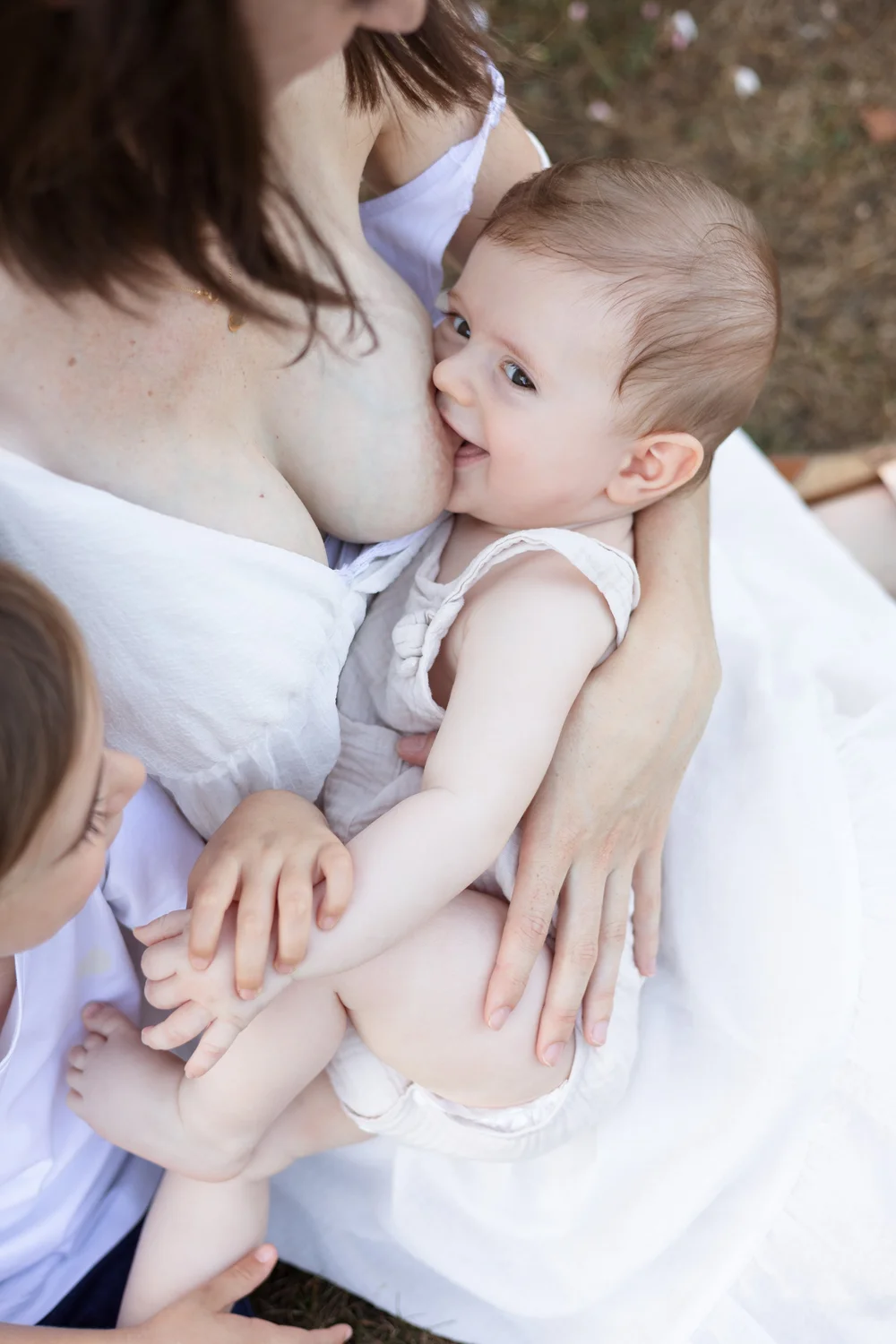 Maman allaitant son bébé, sur fond clair.