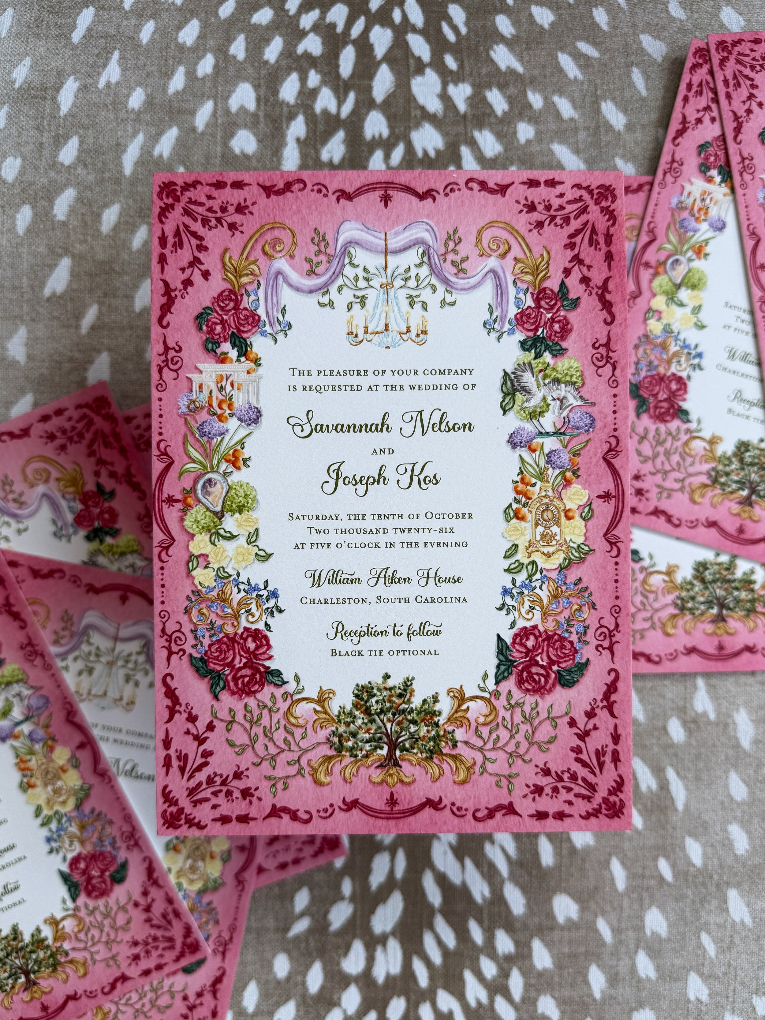 More work of art than invitation- I aimed to capture old world elegance in a new light with this layered, intentional piece. 

Rich in detail and hidden meaning, the design features a collection of illustrations tucked into every corner. From low-cou