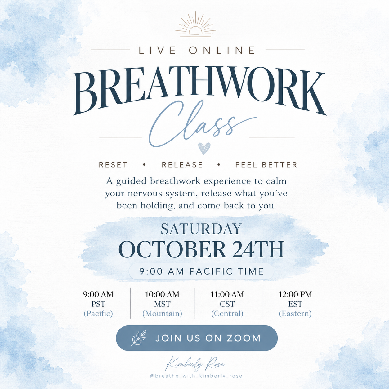 Saturday Oct. 24th Zoom Breathwork Class